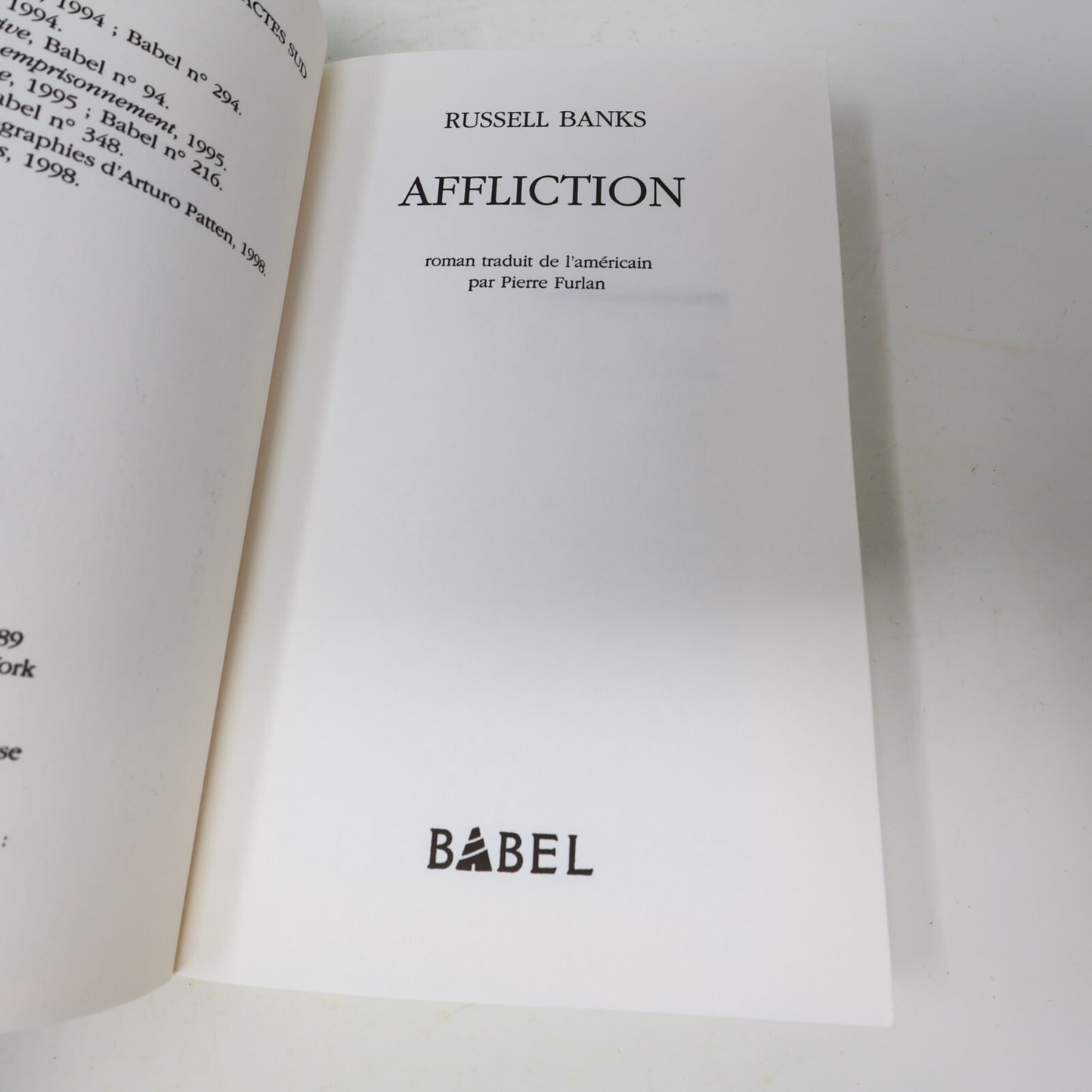 2000 Affliction Russell Banks Babel Littérature Américaine Roman États-Unis PB