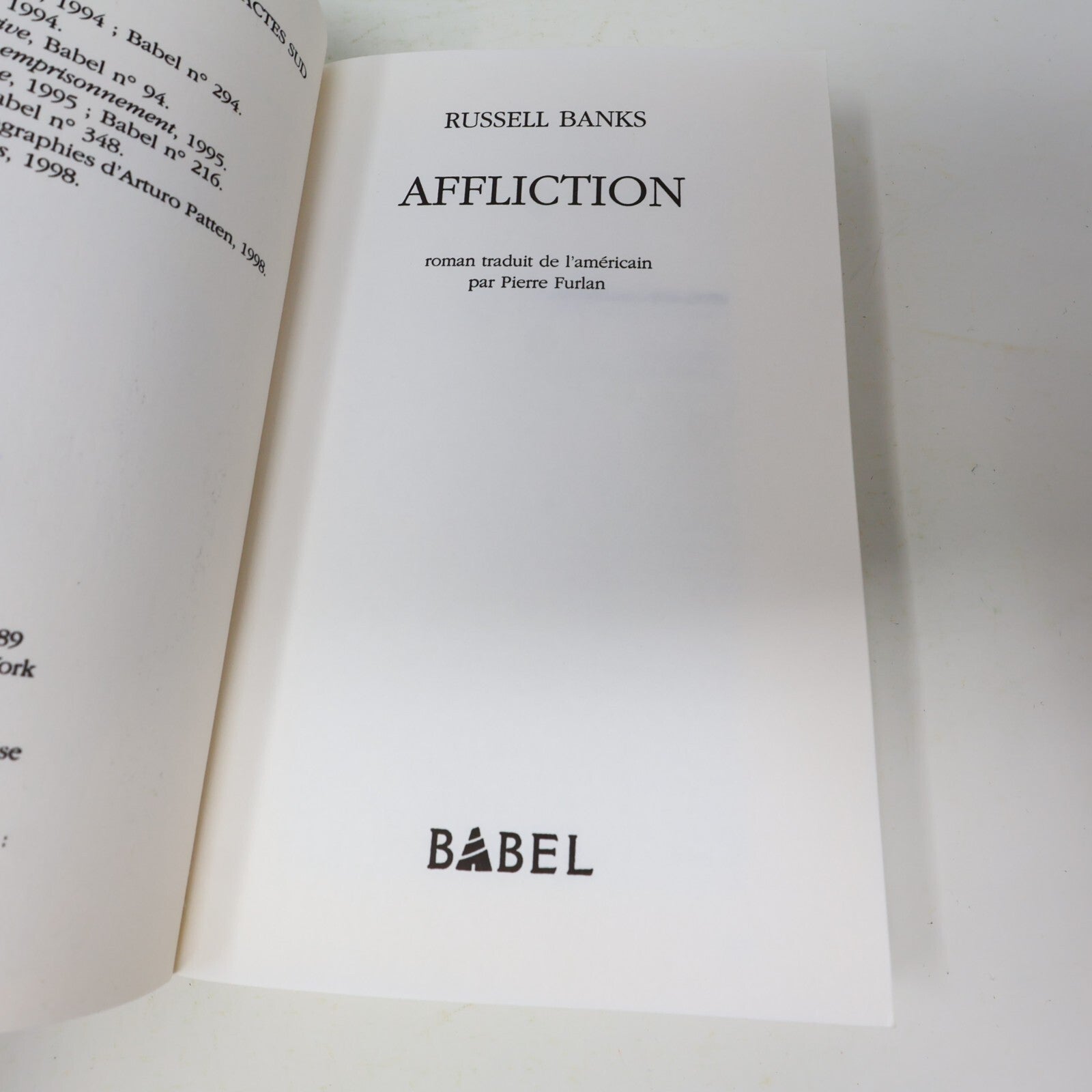 2000 Affliction Russell Banks Babel Littérature Américaine Roman États-Unis PB