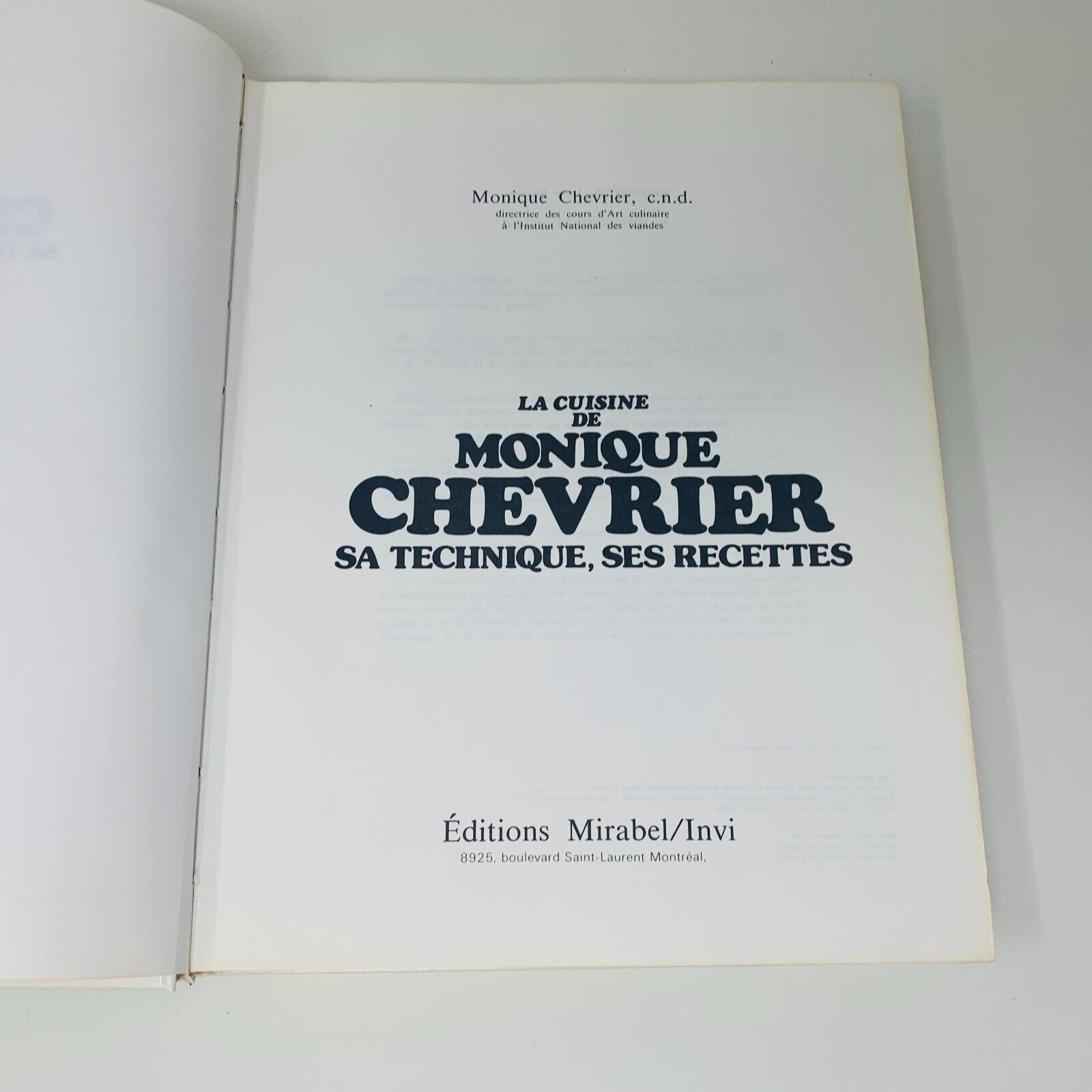 1978 La Cuisine de Monique Chevrier Sa Technique ses Recettes Livre en Français