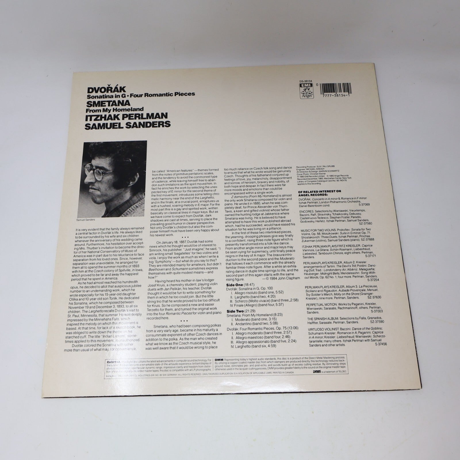 Itzhak Perlman Samuel Sanders Dvořák Sonatina In G Smetana DS-38134 Record 1985