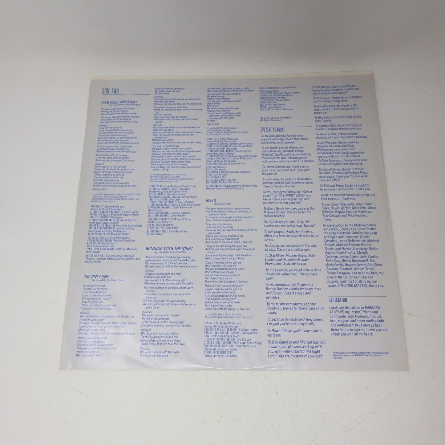 Lionel Richie Can't Slow Down LP Record Motown M-6059 1983 Canada All Night Long