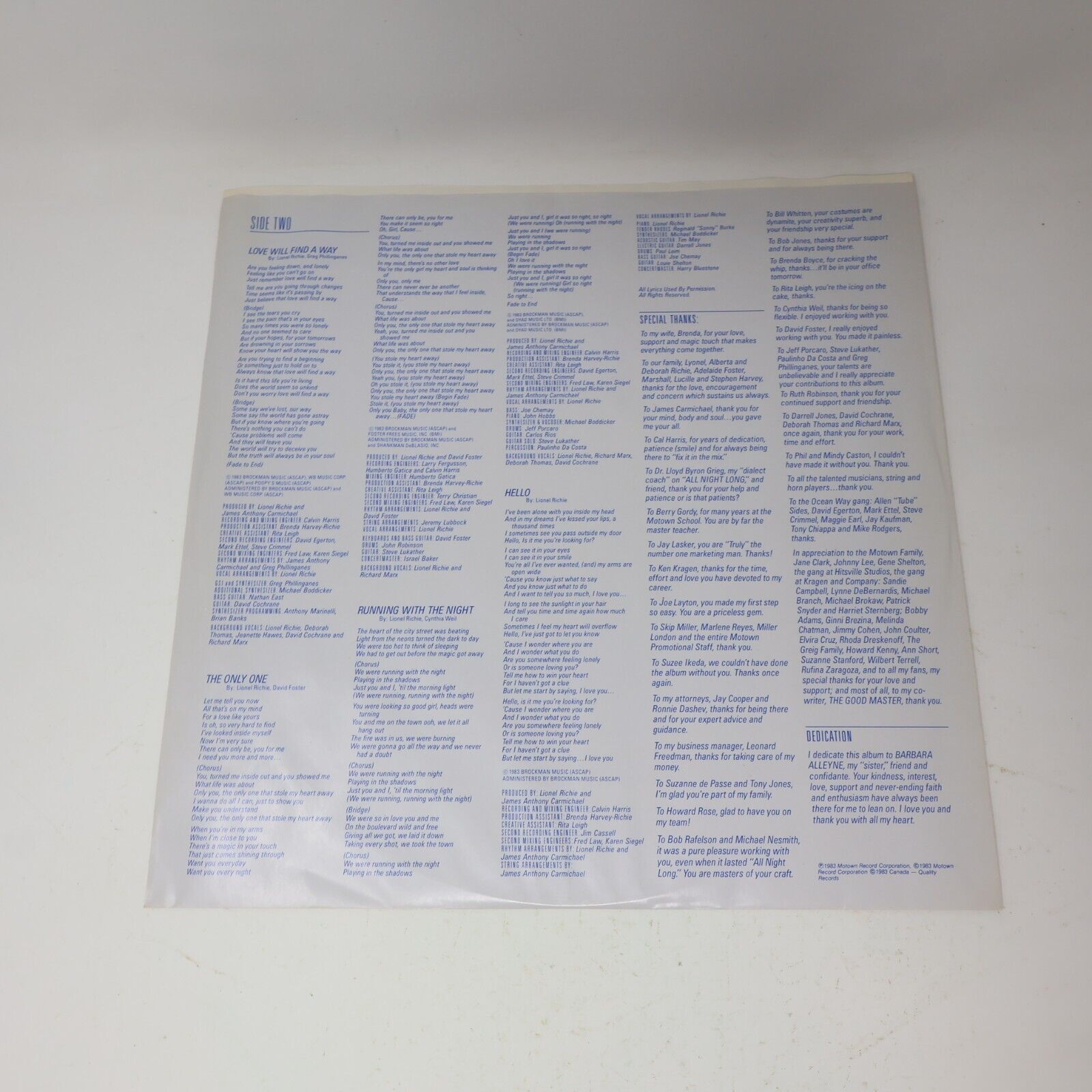 Lionel Richie Can't Slow Down LP Record Motown M-6059 1983 Canada All Night Long