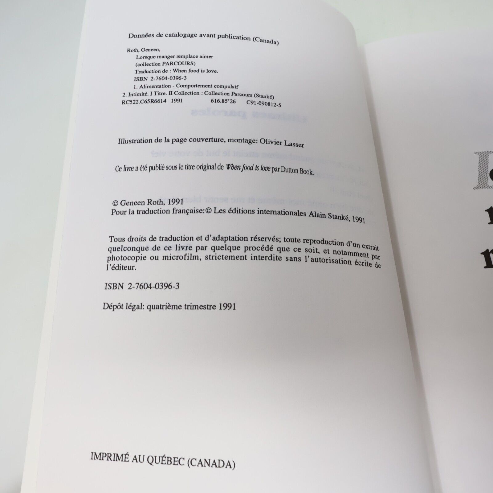 1991 Lorsque Manger Remplace Aimer de Geneen Roth Psychologie Stanké Français PB