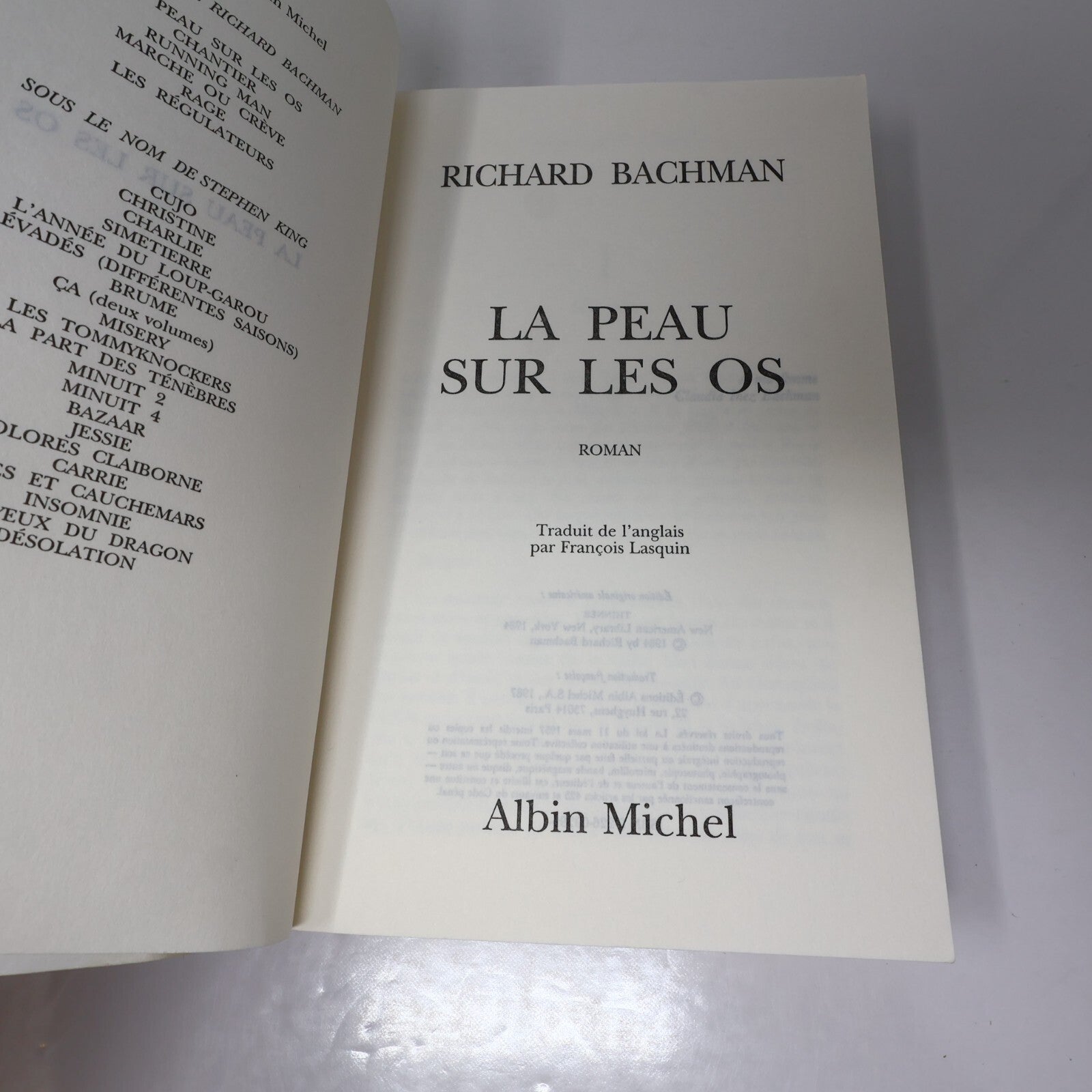 Richard Bachman/Stephen King Lot 3 Livres La Peau sur les Os/Running Man/Joyland