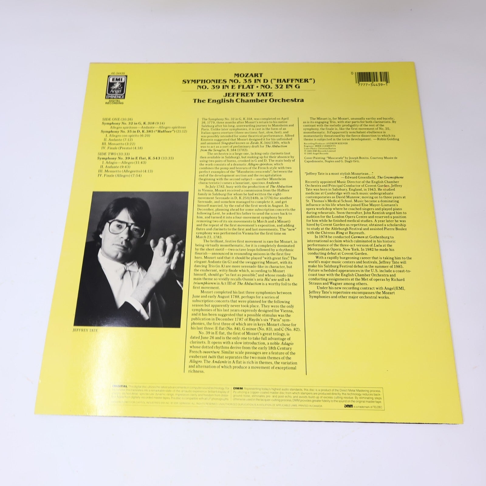 Jeffrey Tate Conducts Mozart English Chamber Orchestra Record AE-34439 Emi 1985