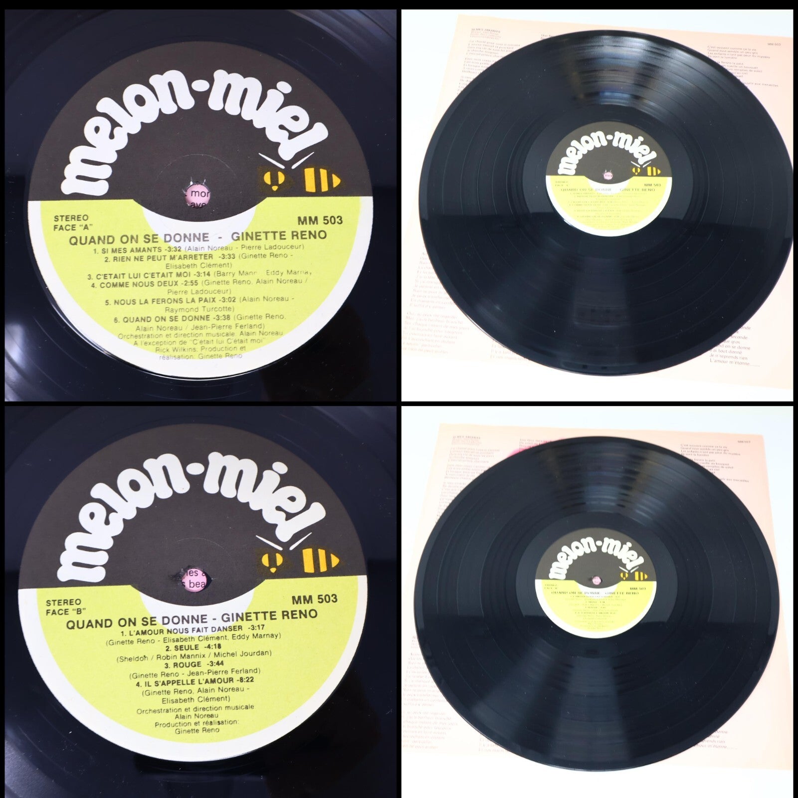 Ginette Reno Lot 6 Disques Record Aimons-nous/Quand On Se Donne/20 Grands Succès