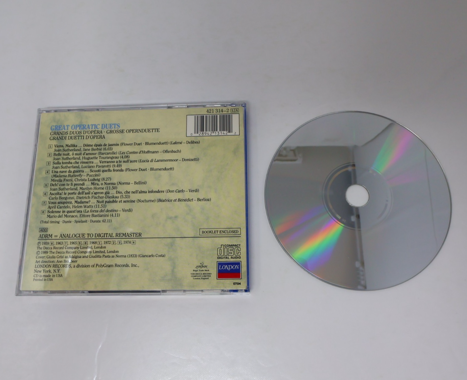Great Operatic Duets CD Opera Gala London Sutherland/Tebaldi/Horne/Pavarotti