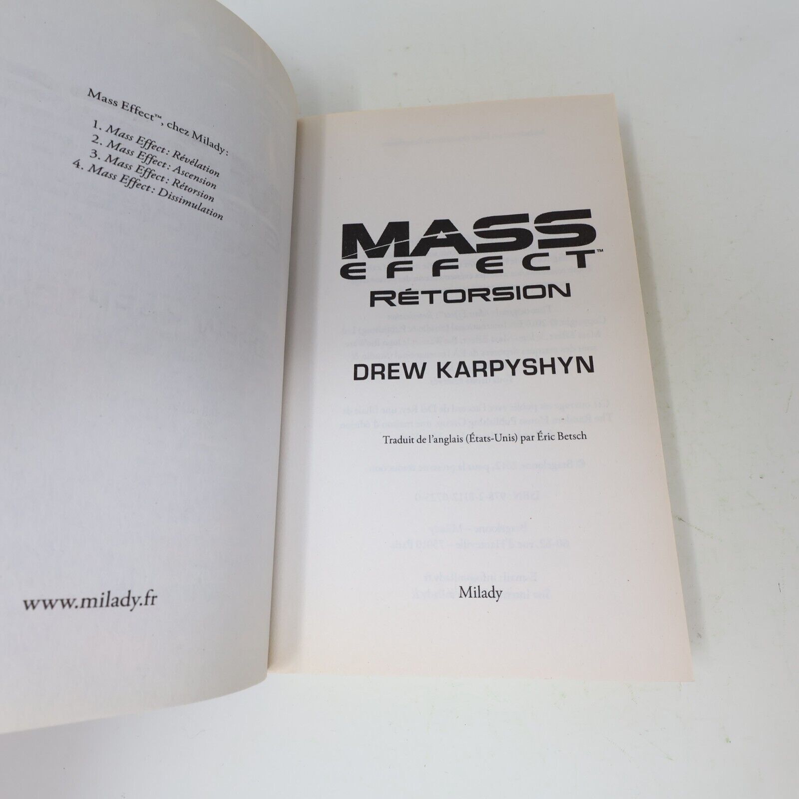 Lot 3 Livres Mass Effect #1-3 Drew Karpyshyn Milady Science-Fiction Français PB