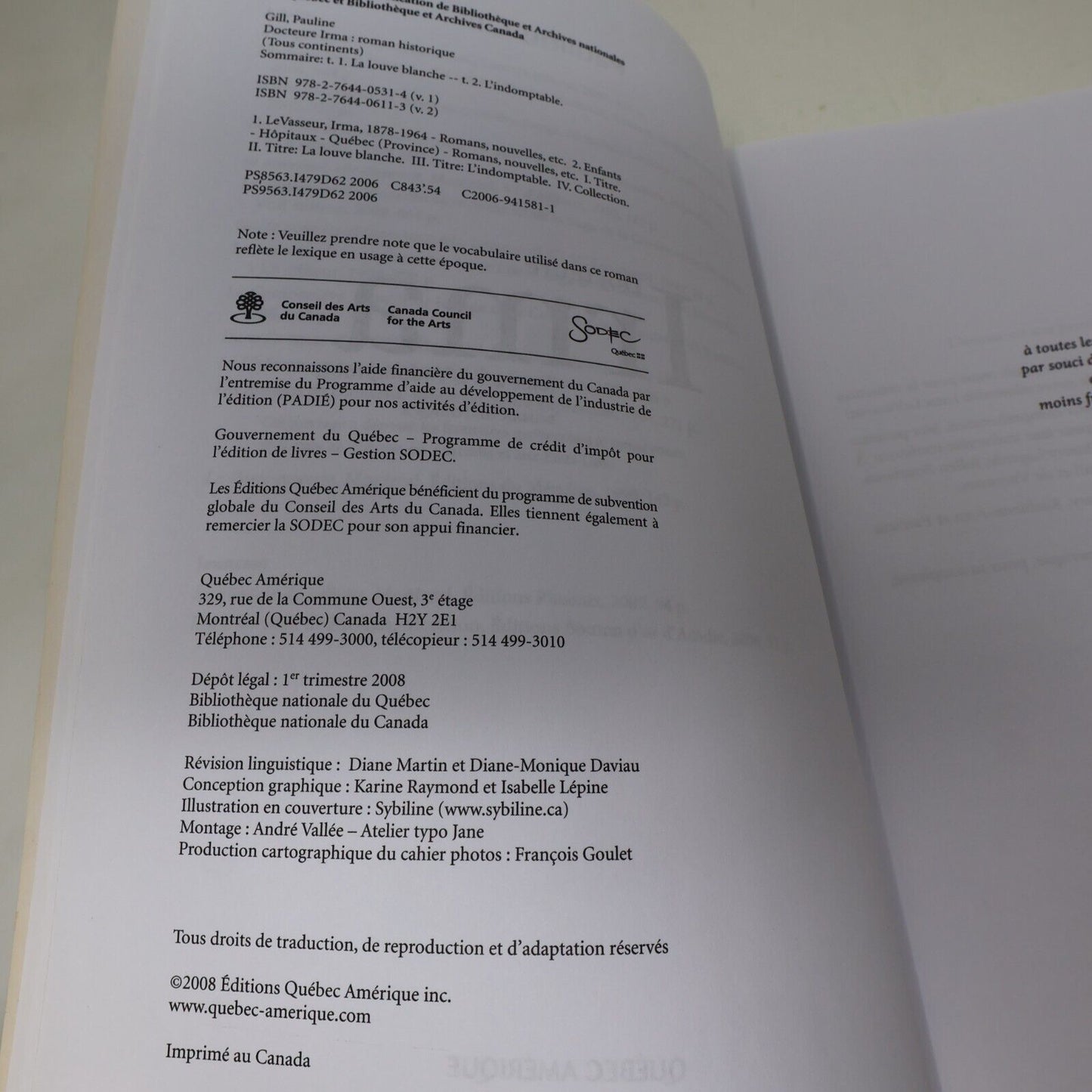 Docteure Irma #2 L'Indomptable Pauline Gill 2006 Québec Amérique Français Livre