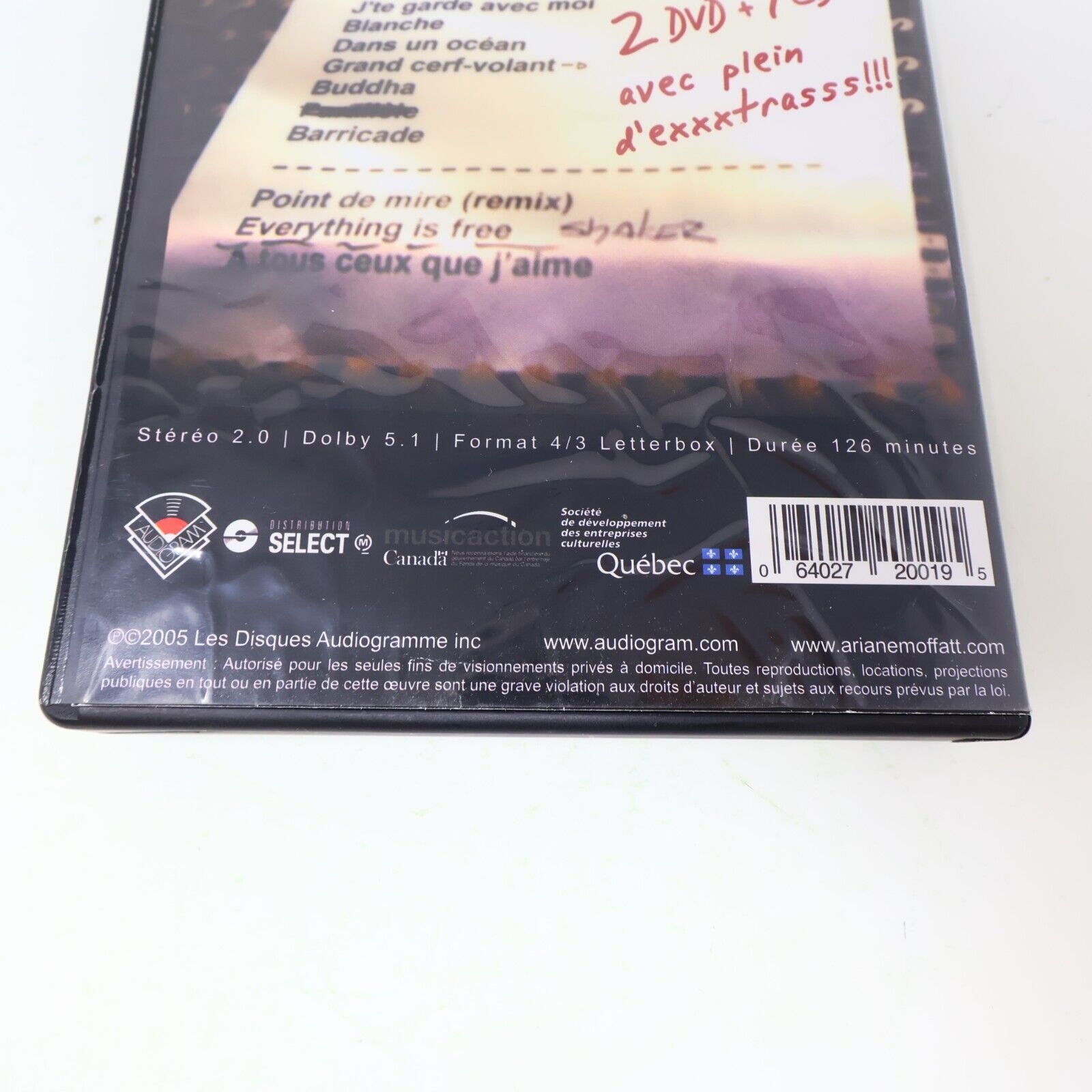 Ariane Moffatt à la Station C Album CD + 2 DVD NTSC Testé 4:3 Poussière d'Ange
