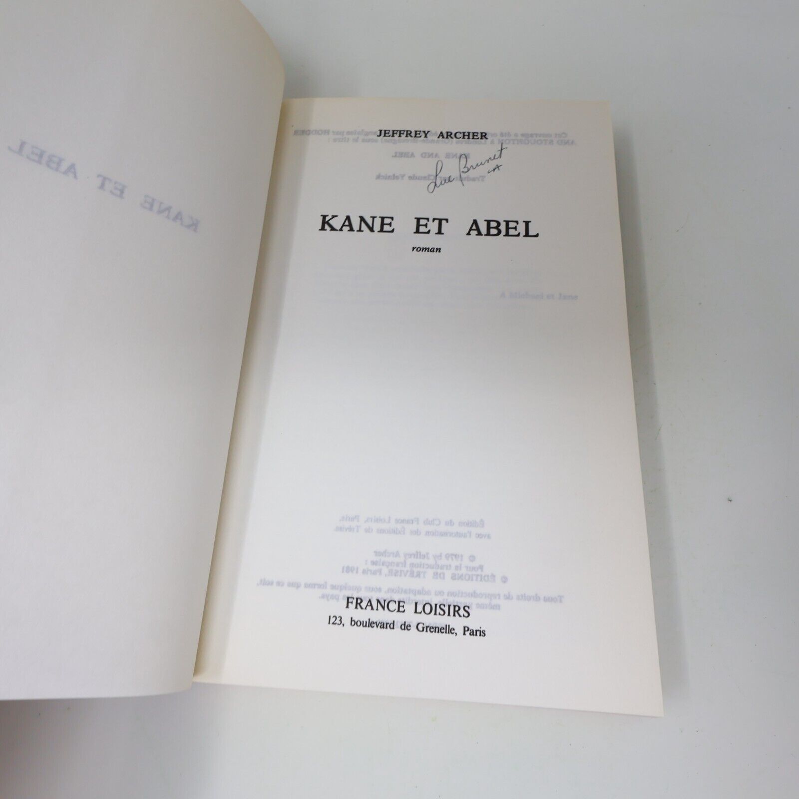 1982 Kane et Abel Jeffrey Archer Roman Historique Thriller BCE France Loisirs HC