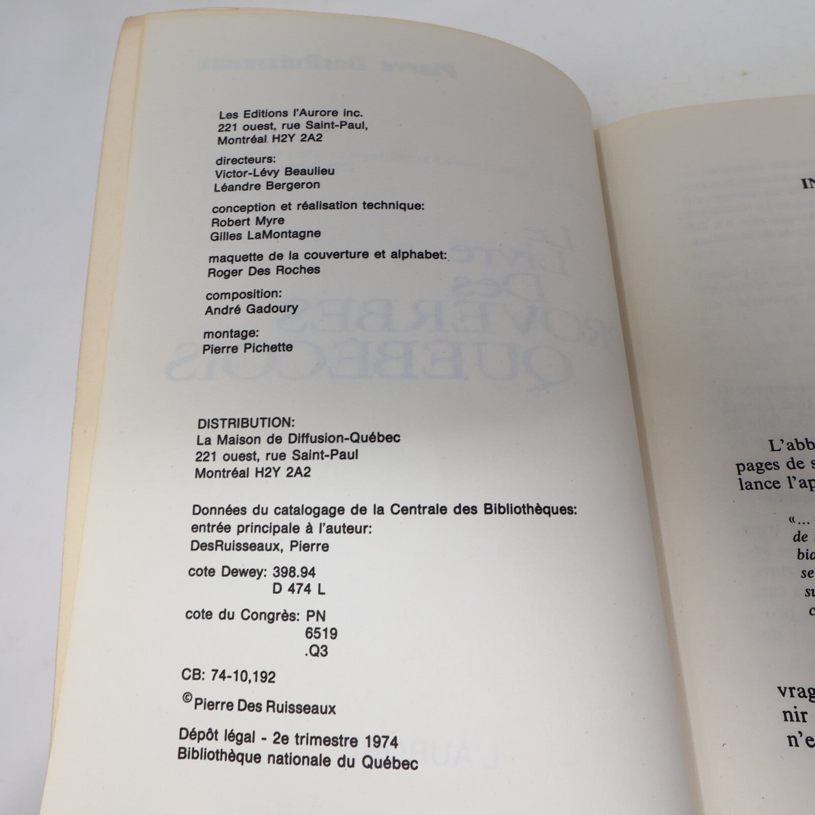 1974 Le Livre de Proverbes Québécois Pierre Desruisseaux L'Aurore Langue 70s PB