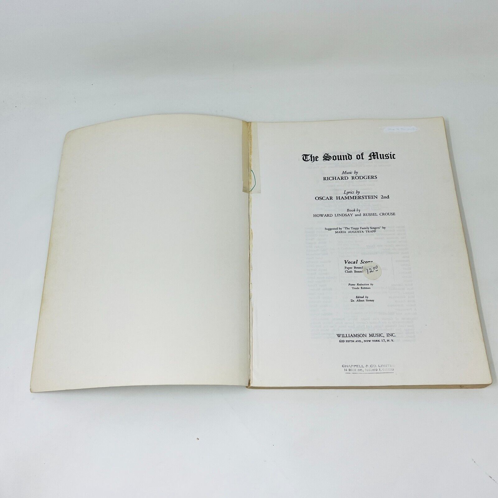 1960 The Sound of Music Vocal Score Richard Rodgers/Oscar Hammerstein 2nd PB