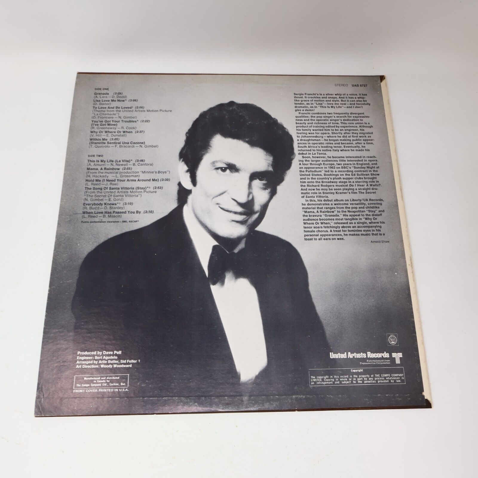Sergio Franchi Within Me LP Record Vinyl UAS 6727 Granada This is My Life 1970s