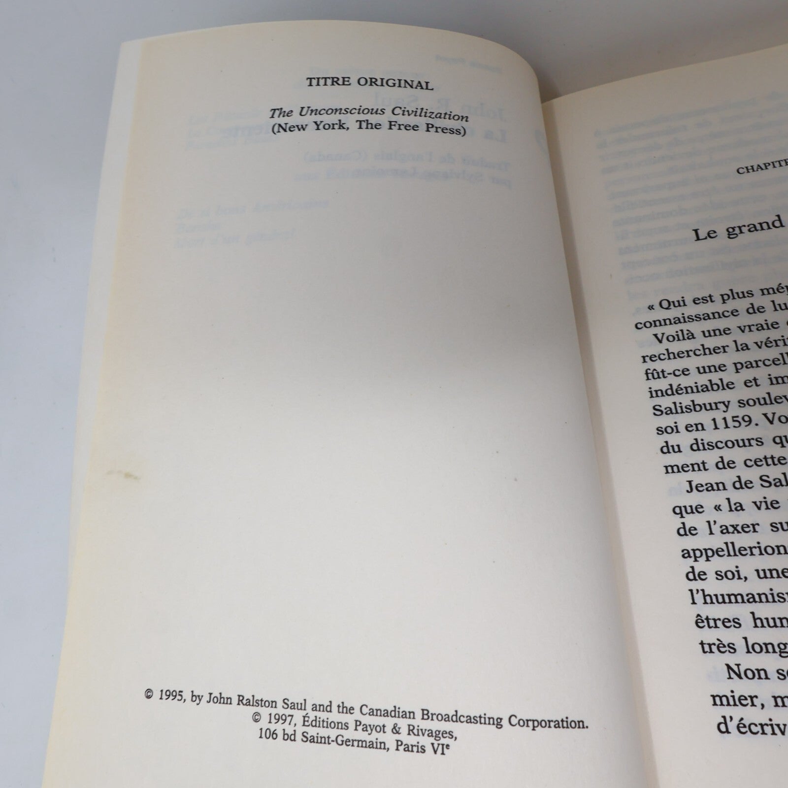 John Saul La Civilisation Inconsciente Le Compagnon du Doute Lot 2 Livres French