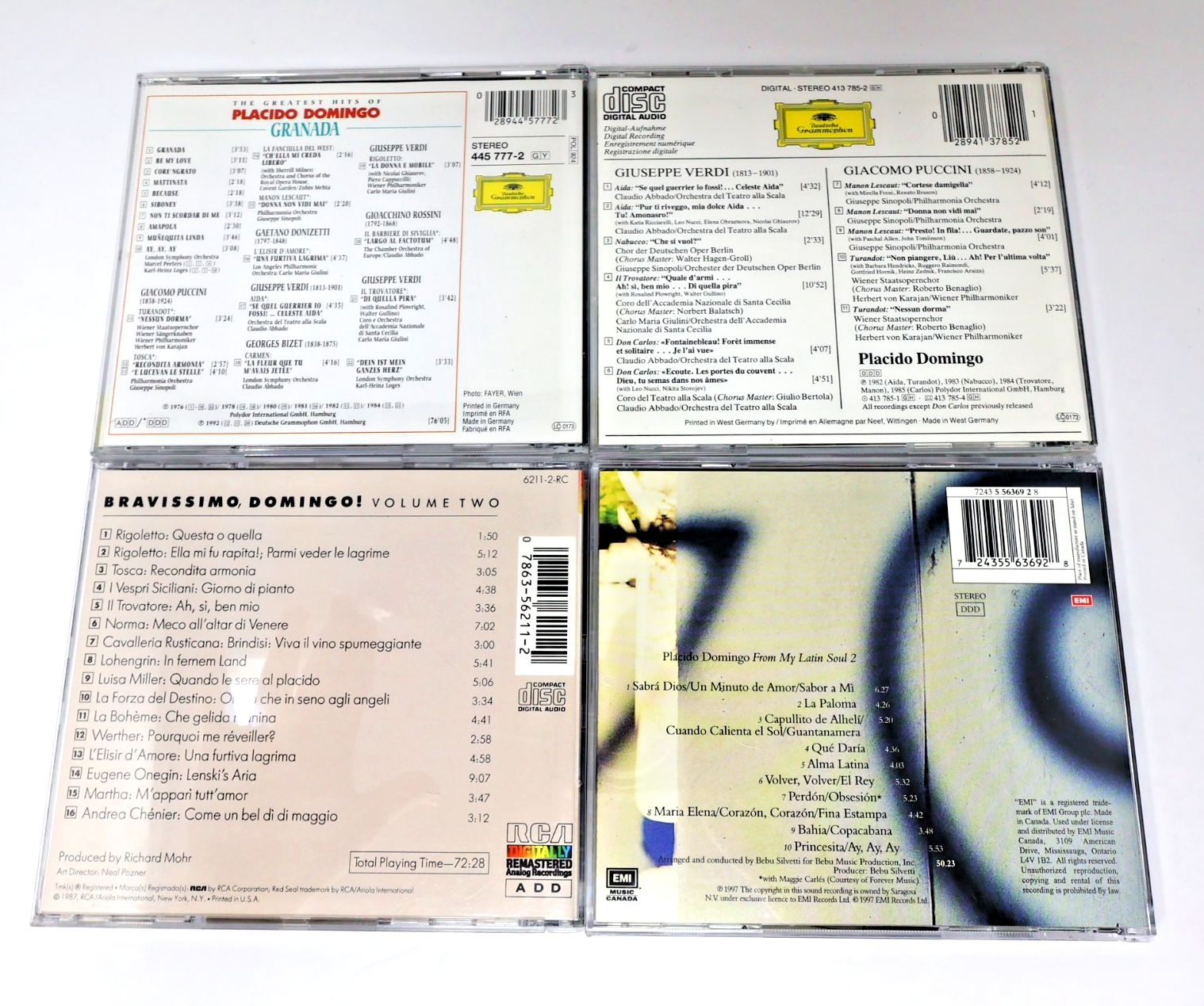 Placido Domingo 4 CD Lot Granada Greatest Hits/Verdi & Puccini/My Latin Soul 2