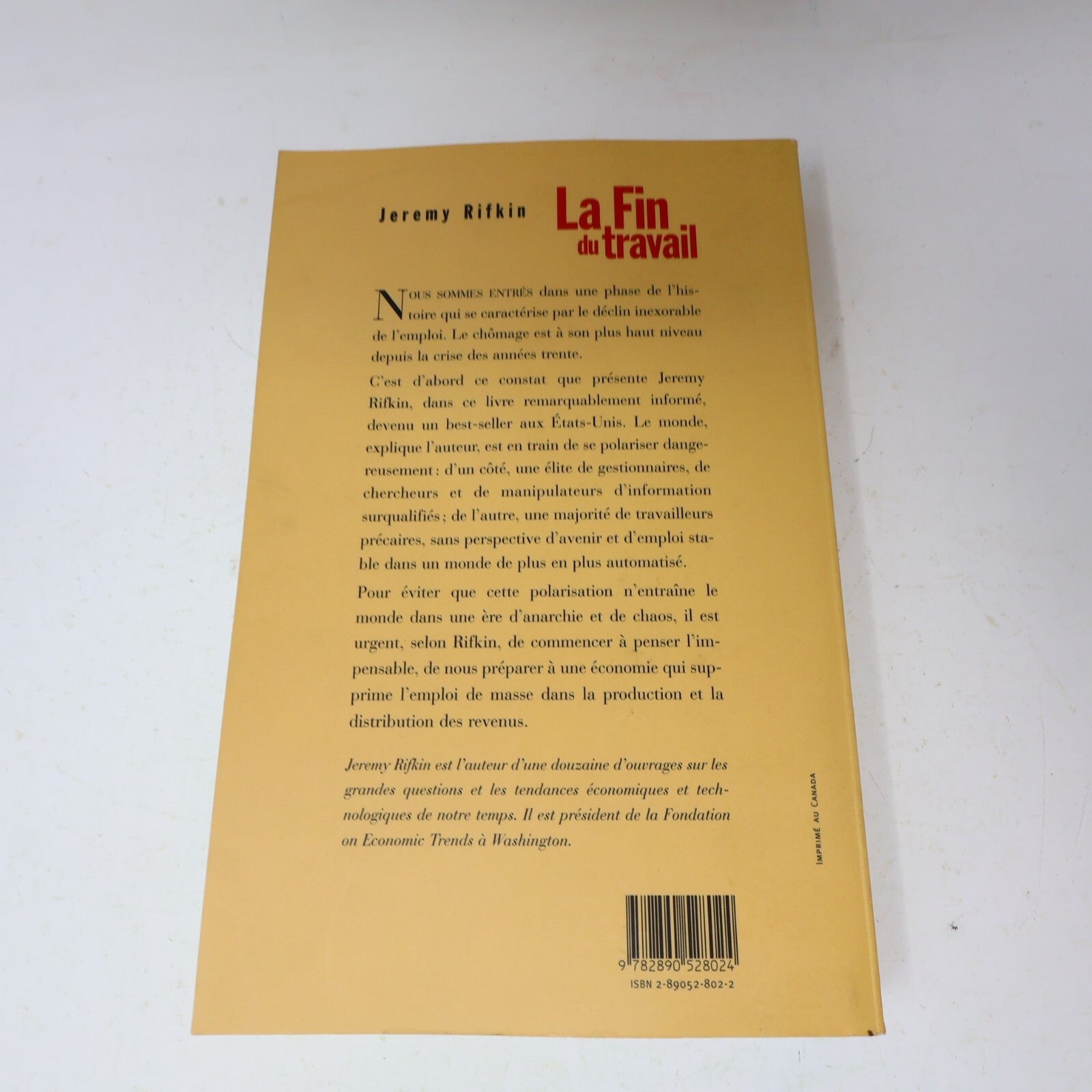 1996 La Fin du Travail Jeremy Rifkin Boréal Affaires Société Français Paperback