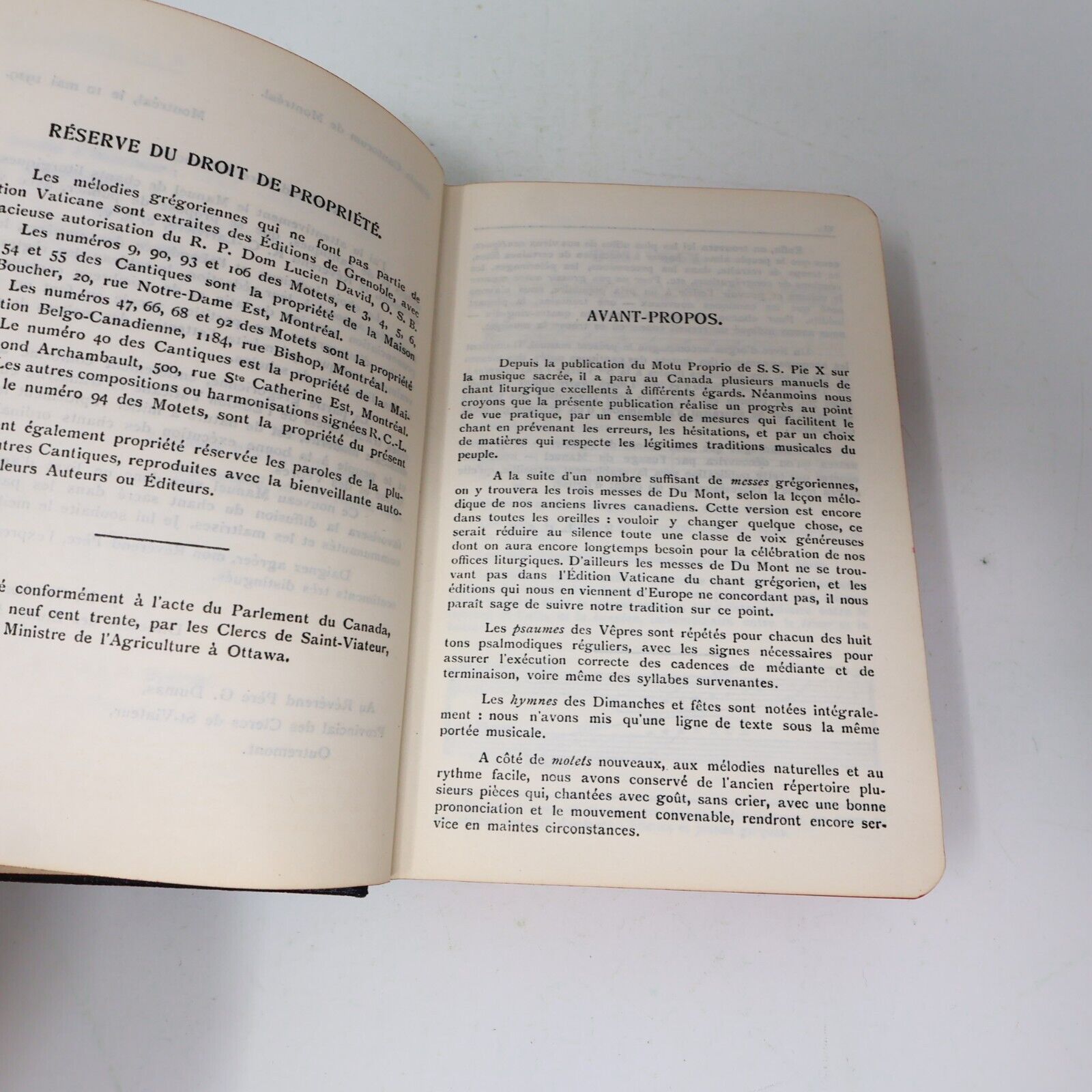 1929 Manuel de Chant Clercs de Saint Viateur Français Latin Hardcover Religion