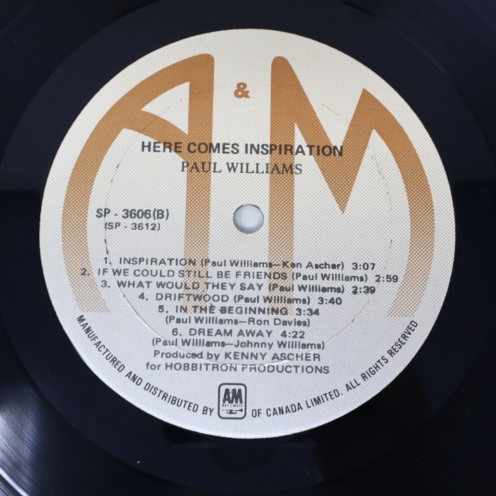 Paul Williams Here Comes Inspiration LP Record Vinyl 1974 SP-3606 A&M Canada
