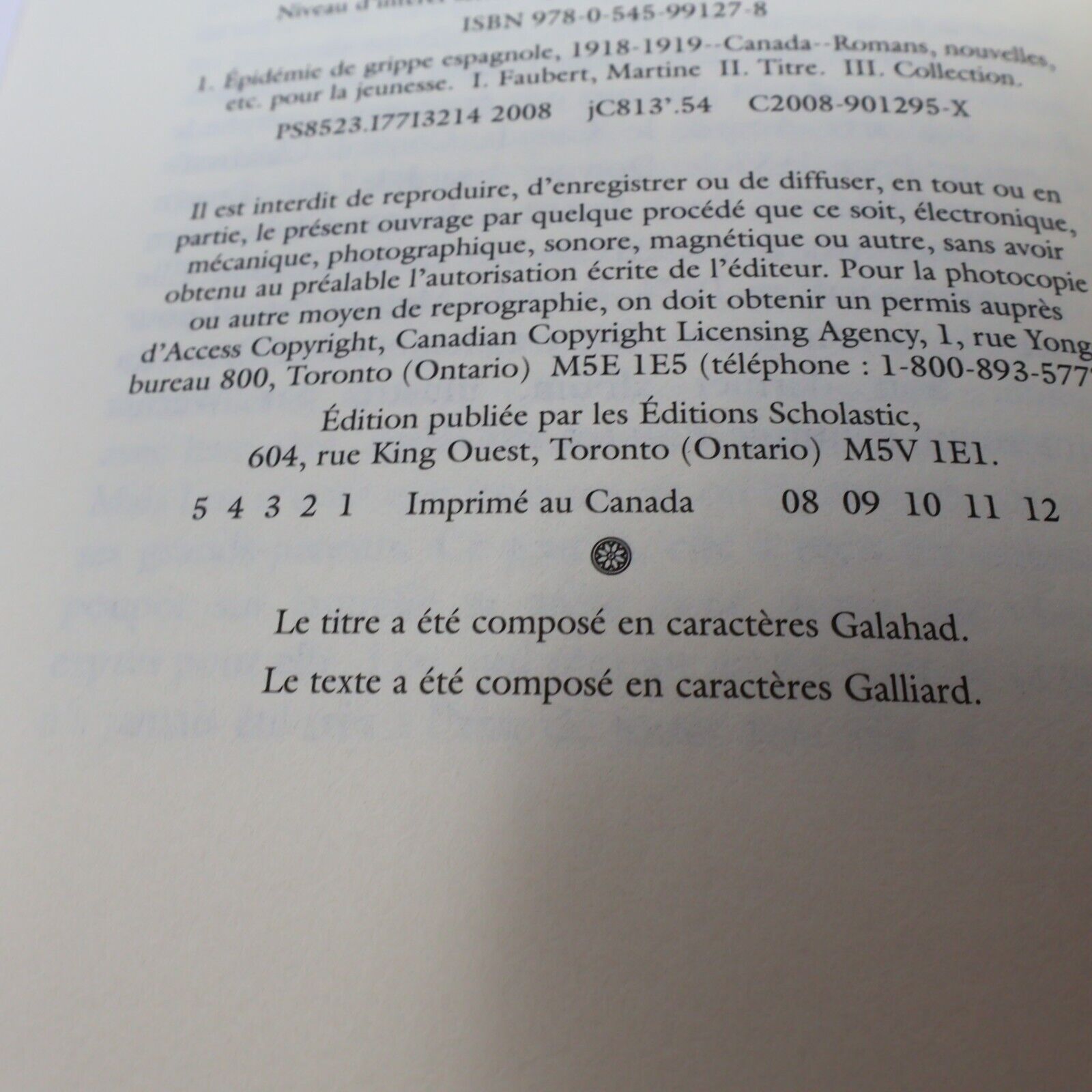2008 Cher Journal Si je Meurs Avant le Jour Histoire Canada Grippe Espagnole HC