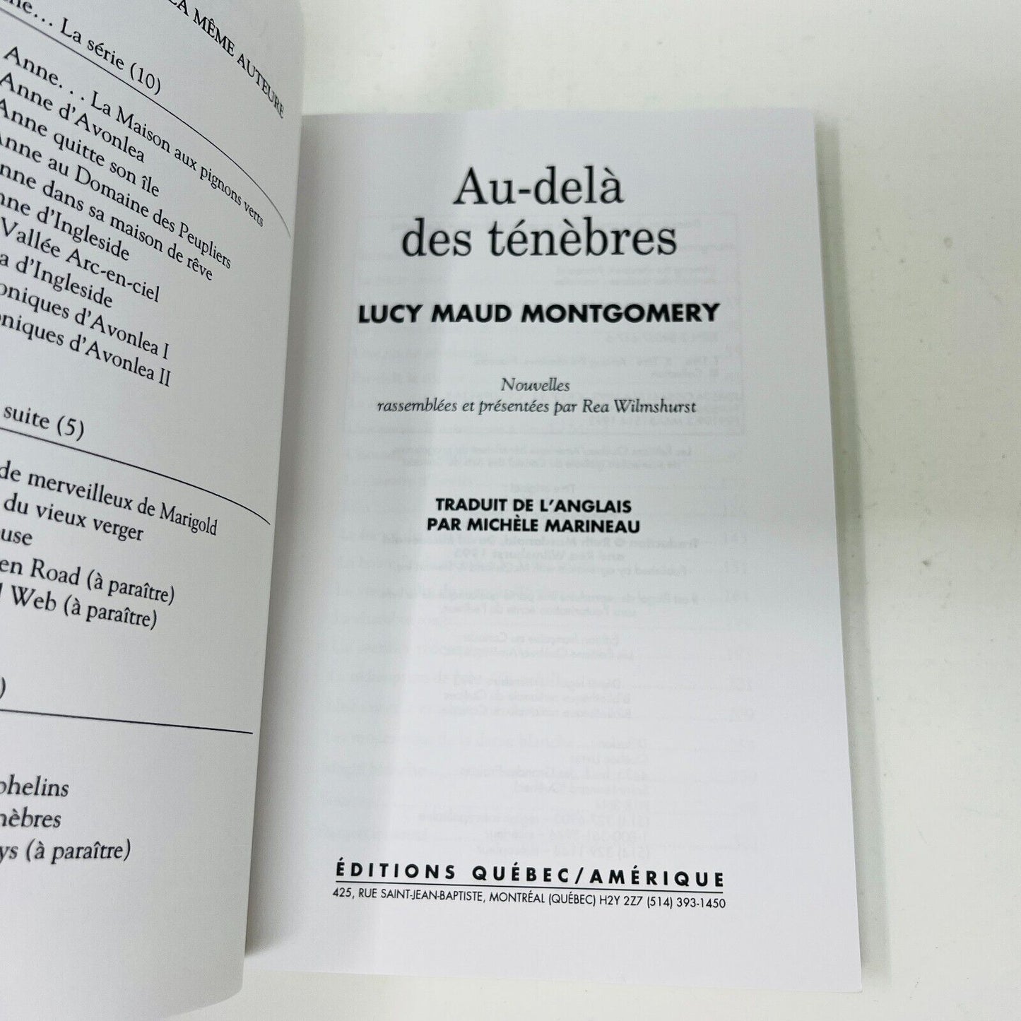 1993 Au-Delà des Ténèbres de Lucy Maud Montgomery Québec/Amérique en Français