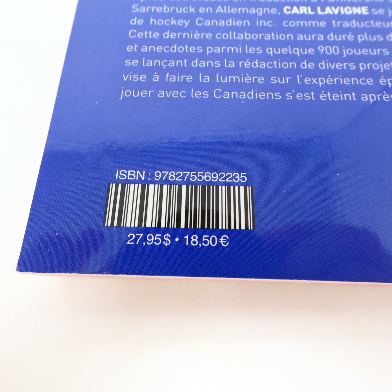 Glorieuxs d'un Soir Carl Lavigne 2021 Hockey Canadiens Hugo Sport Livre Français