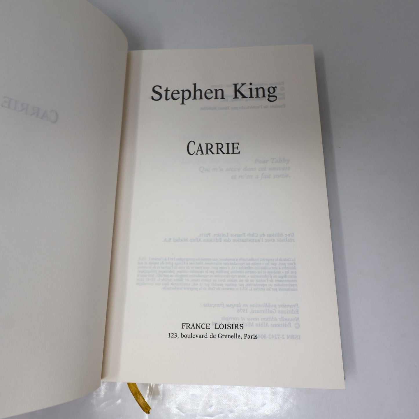 Carrie Stephen King France Loisirs 1994 HC DJ Français French Horreur Thriller
