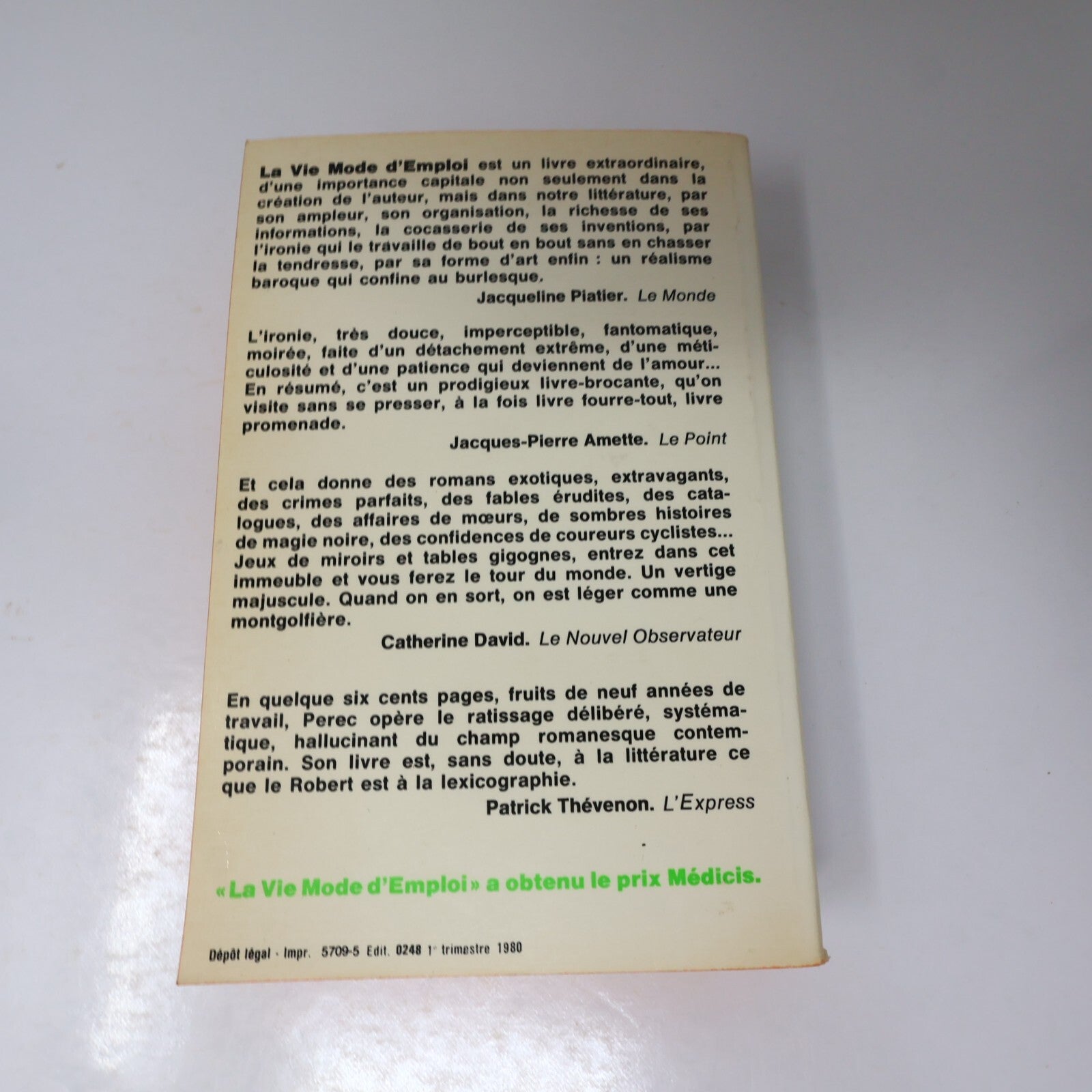 La Vie Mode d'Emploi Georges Perec Poche 1980 Littérature Française Roman France