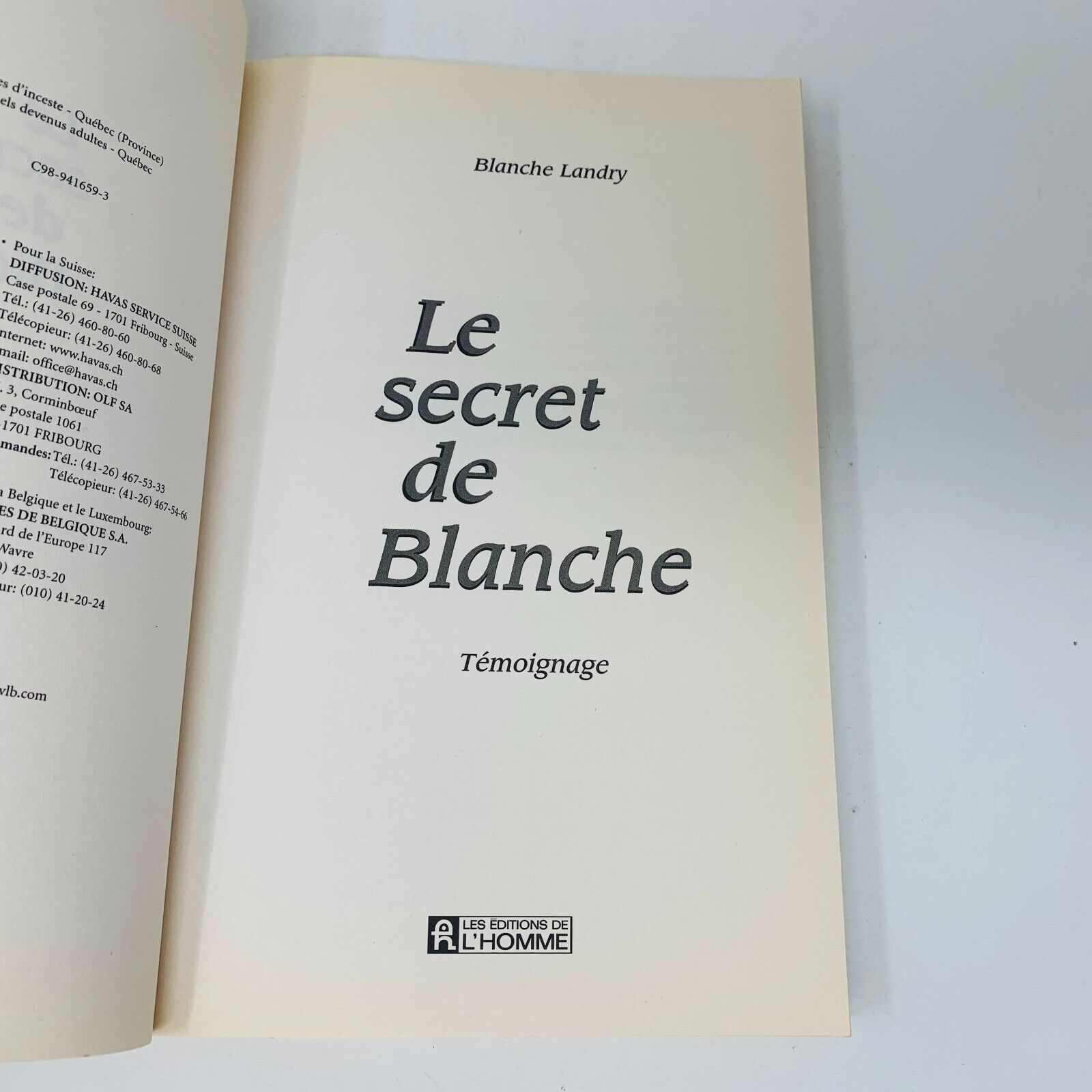 1999 Le Secret de Blanche Témoignage Blanche Landry Livre Victimes Abus Sexuels