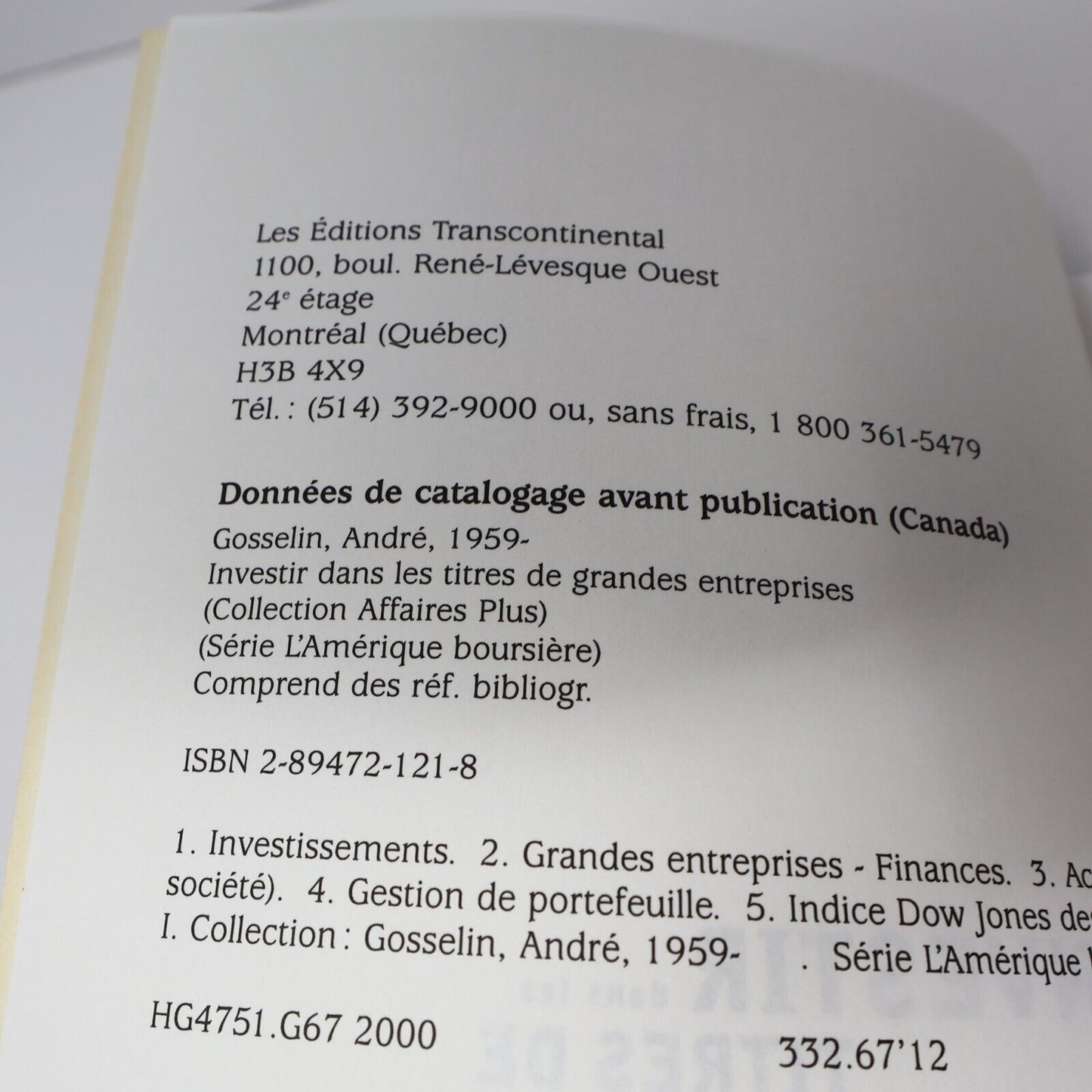 2000 Investir dans les Titres de Grandes Entreprises L'Amérique Boursière #3 PB