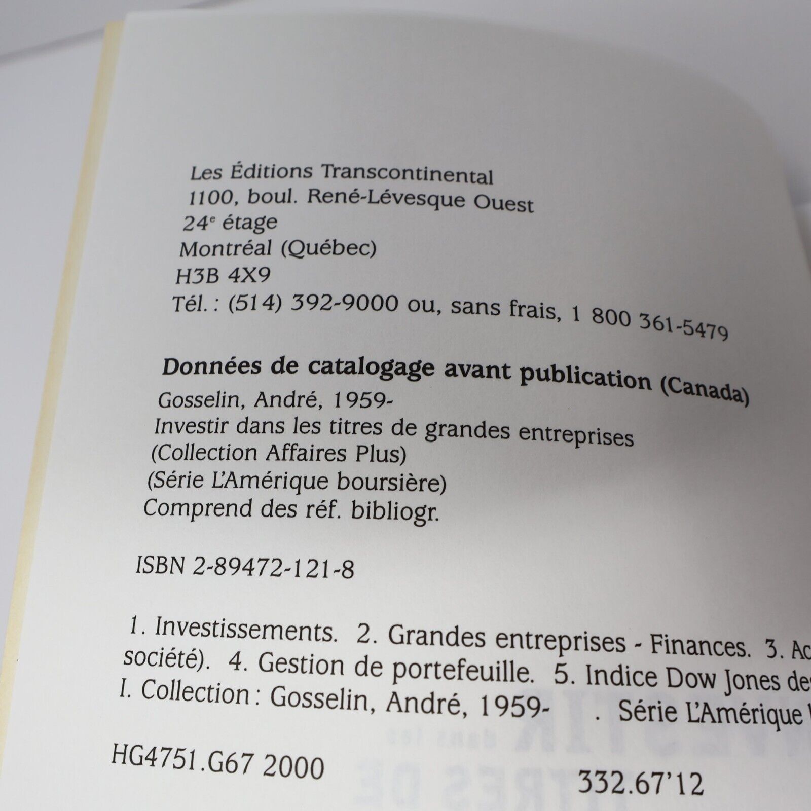 2000 Investir dans les Titres de Grandes Entreprises L'Amérique Boursière #3 PB