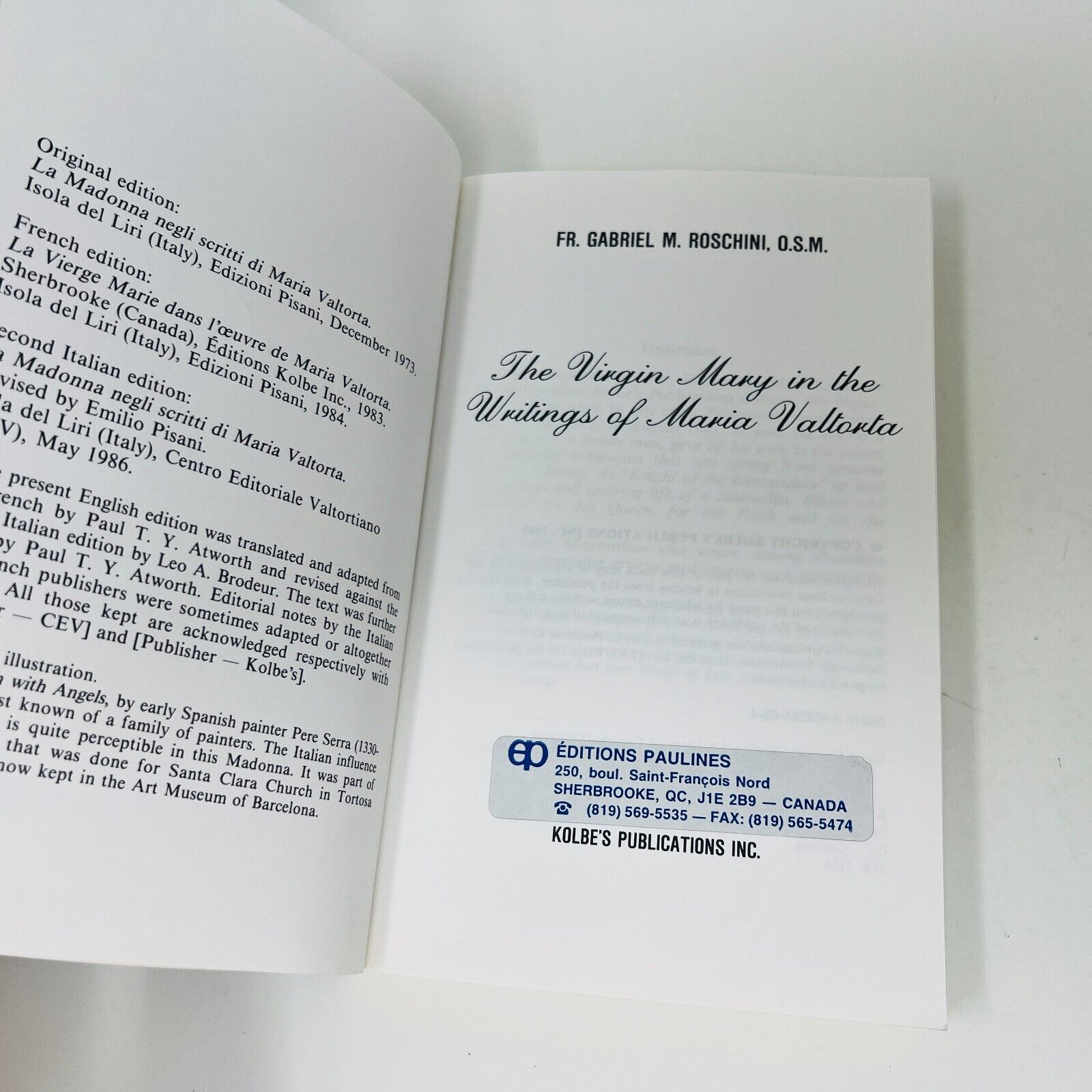 1989 The Virgin Mary in the Writings of Maria Valtorta by Fr Gabriel M. Roschini