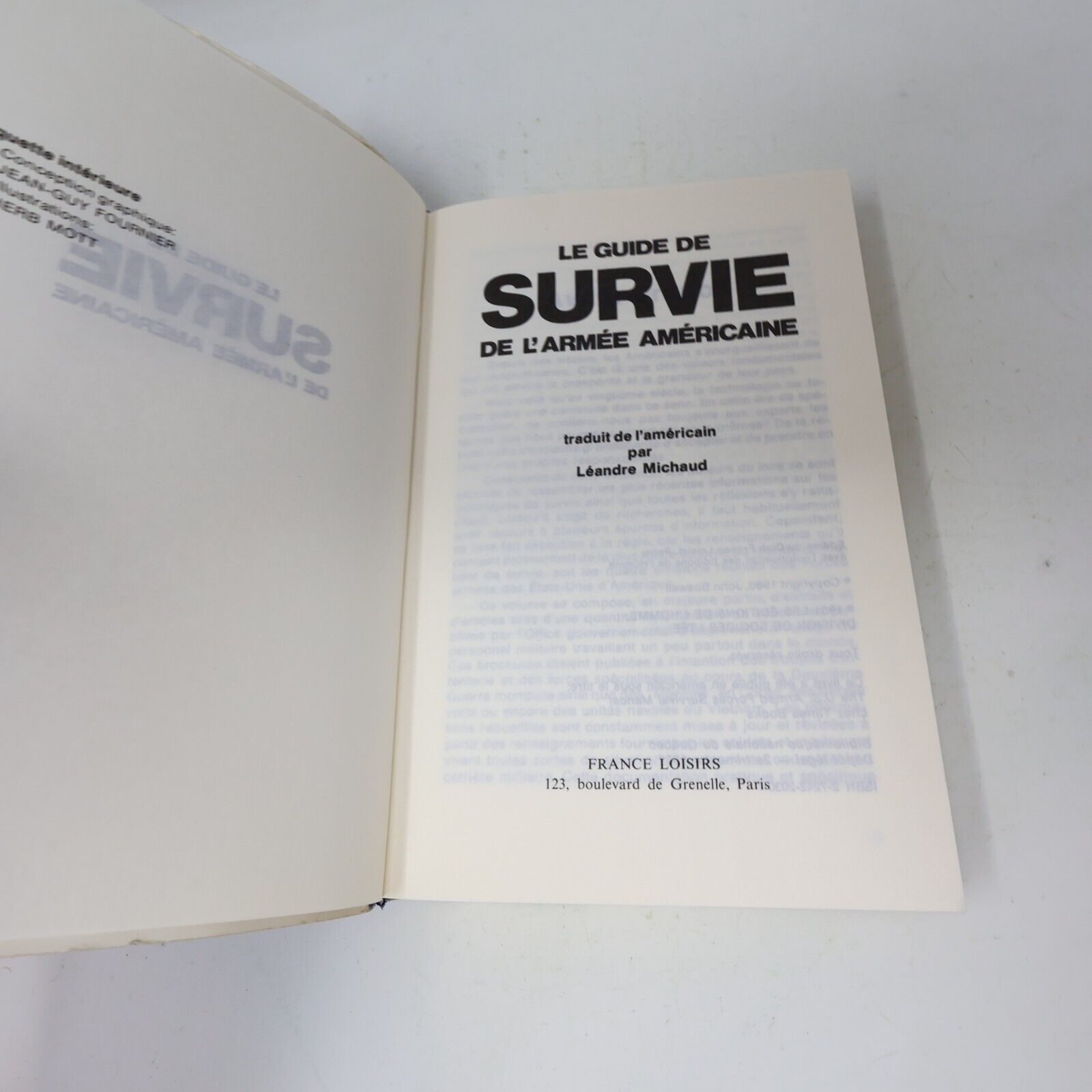 1985 Le Guide de Survie de l'Armée Américaine France Loisirs Survivalisme BCE PB
