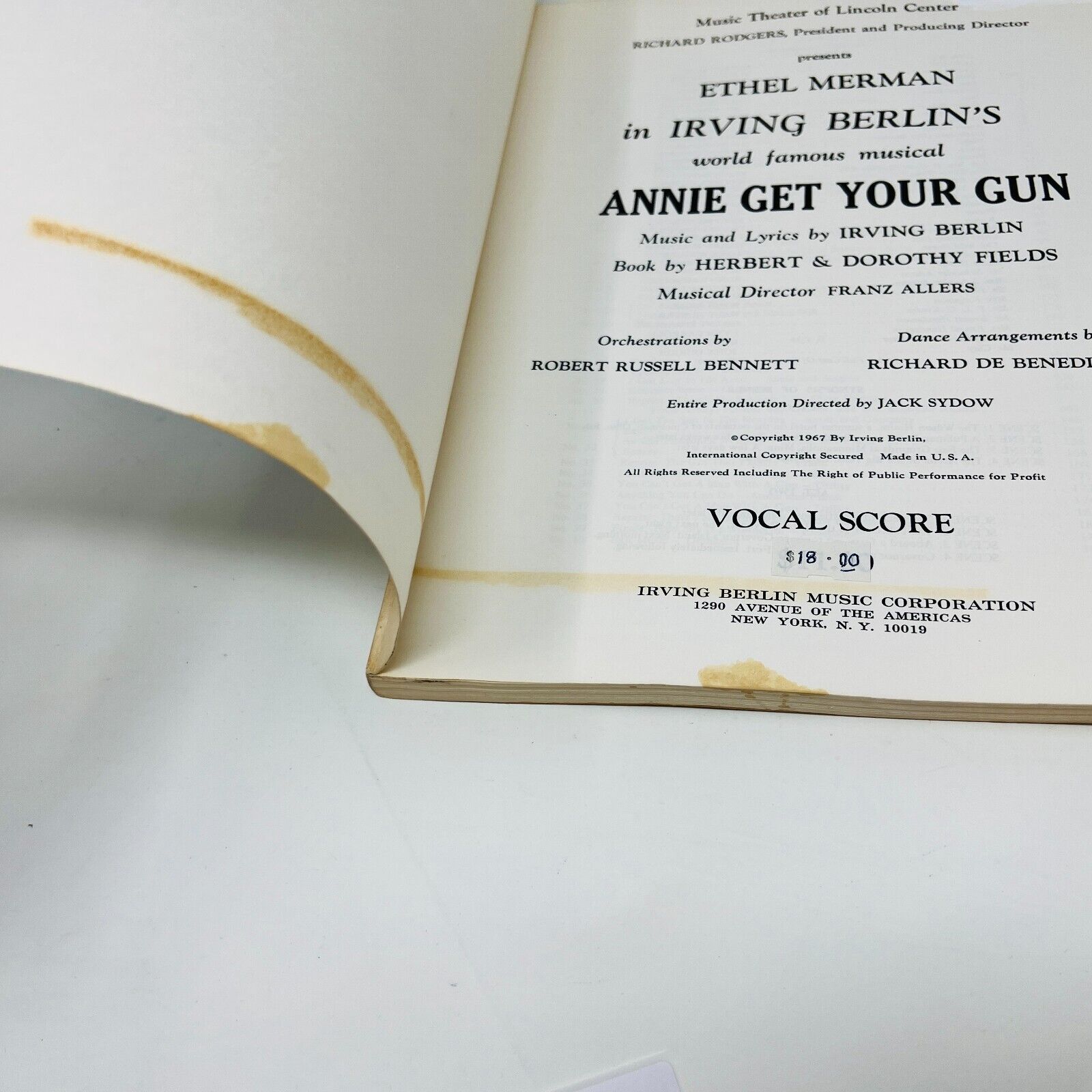 1967 Annie Get Your Gun Irving Berlin Vocal Score Herbert & Dorothy Fields PB