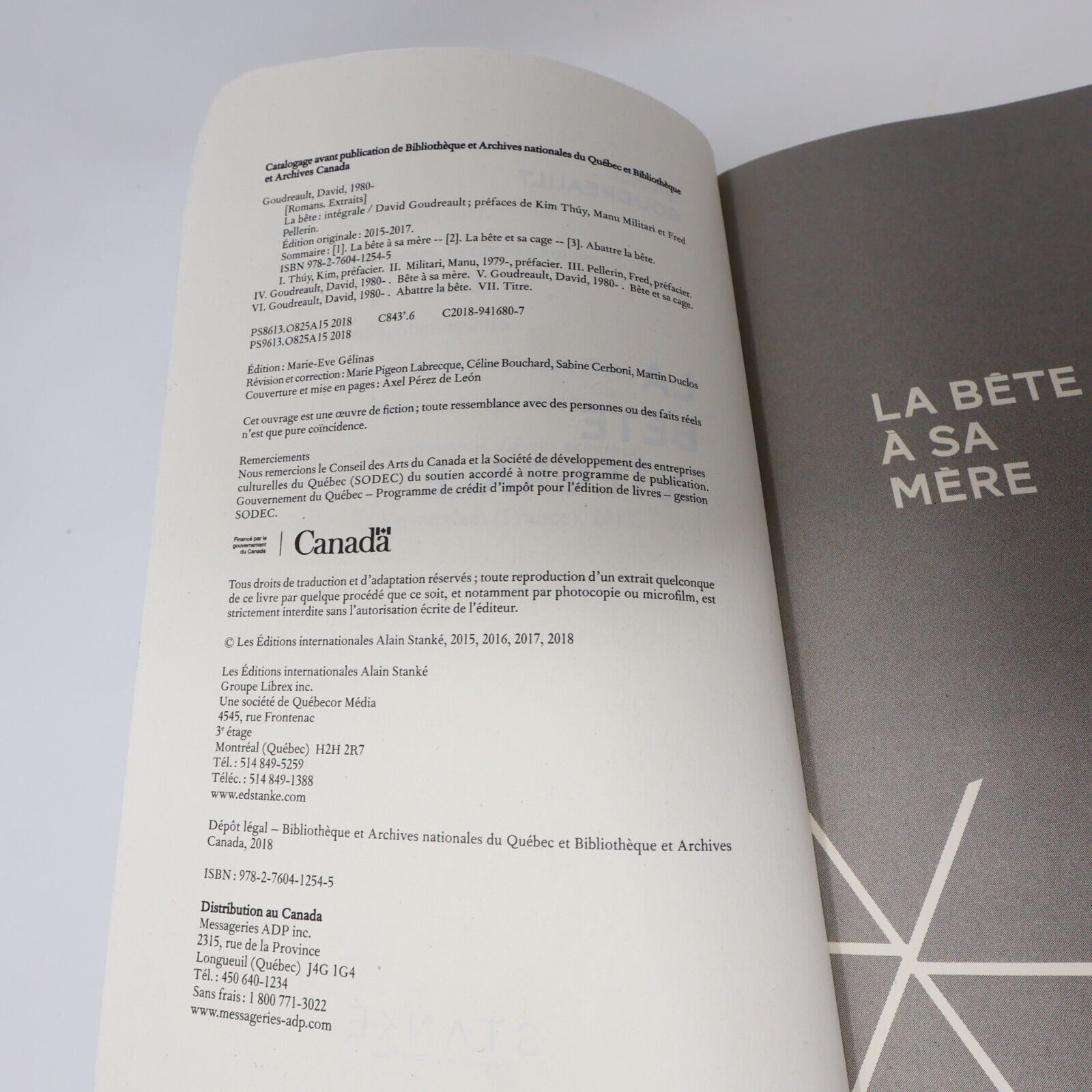 2018 La Bête Intégrale David Goudreault Littérature Québécoise Roman Stanké PB
