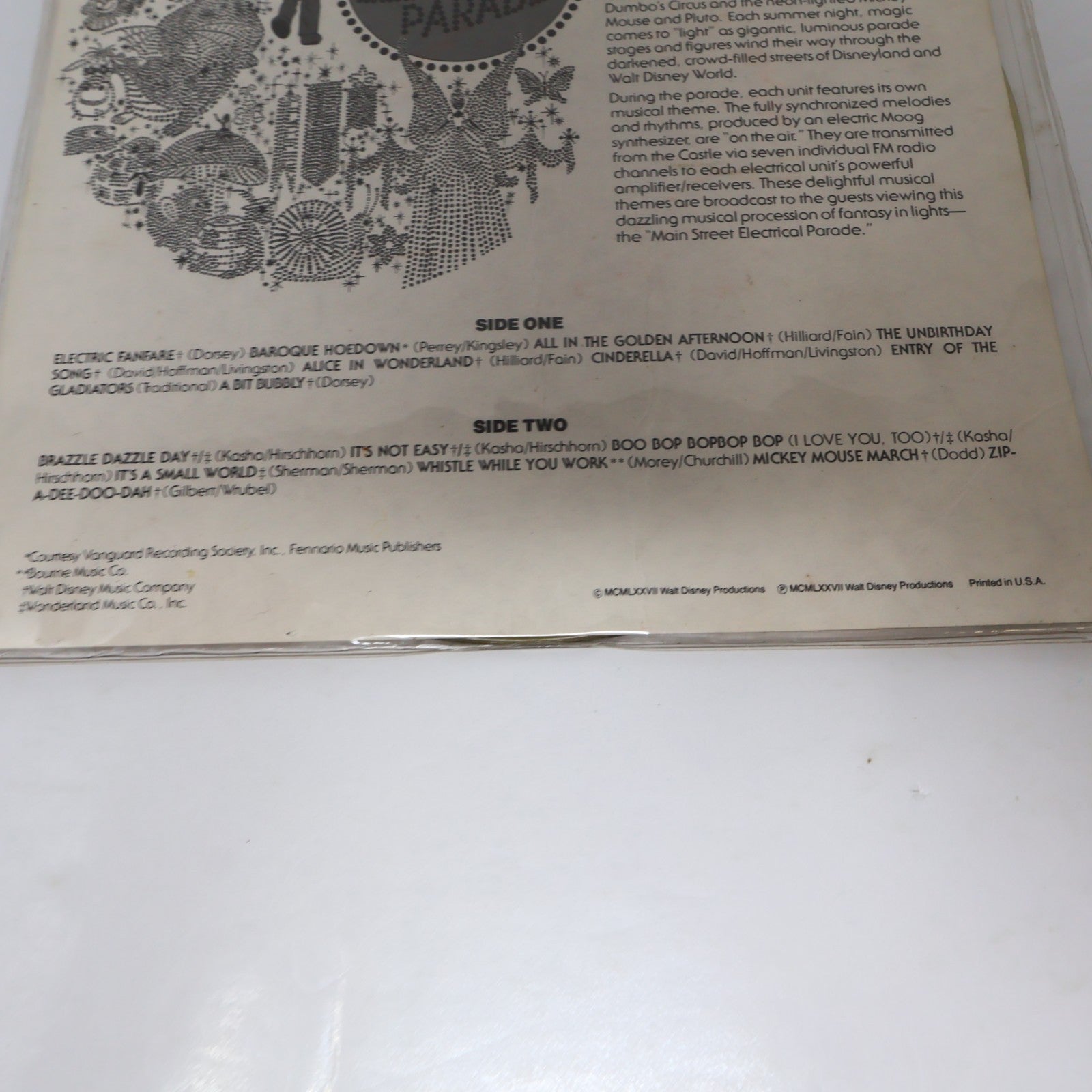 Disney's Main Street Electrical Parade 7" Music Record 1977 Disneyland Tested