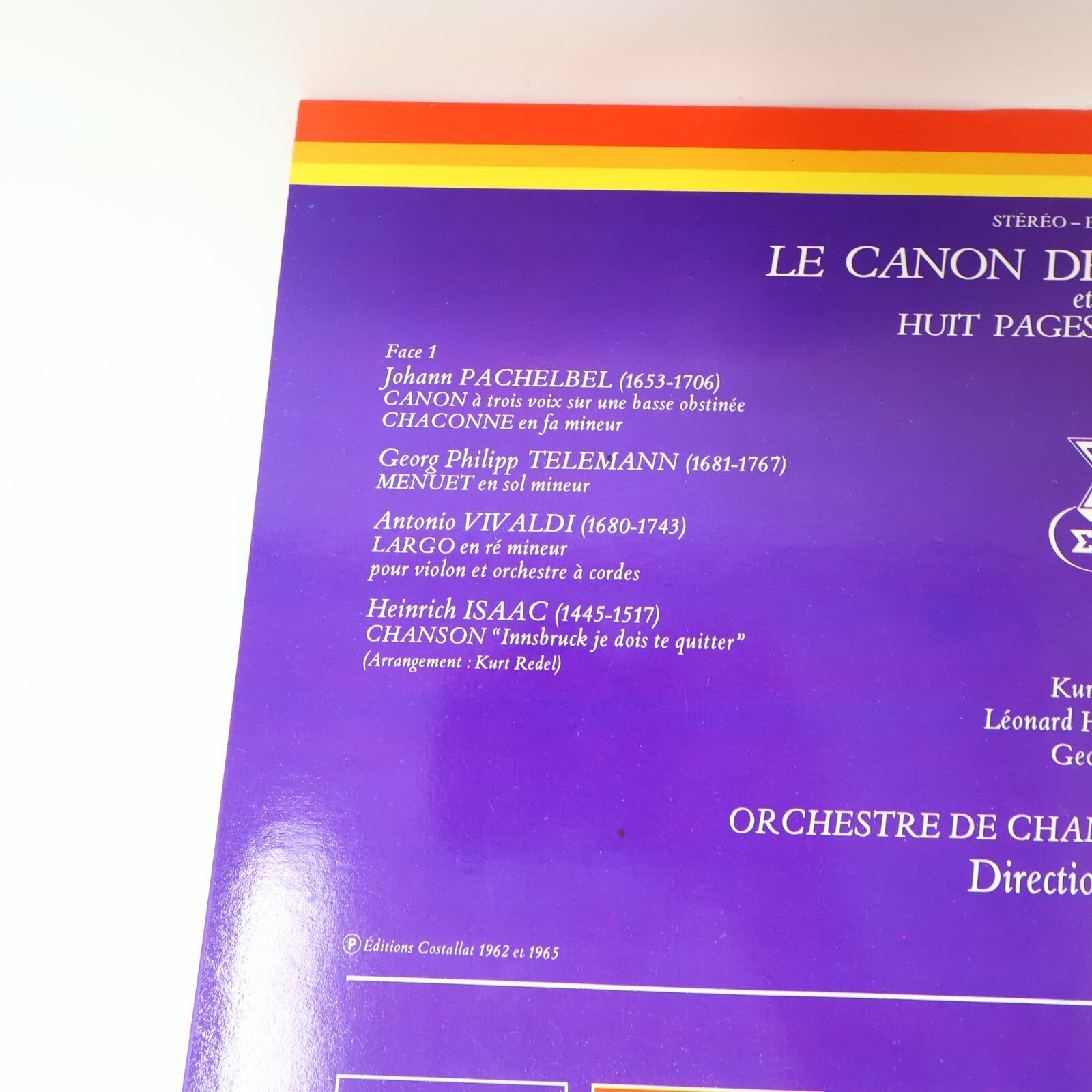Le Canon De Pachelbel et Huit Pages Célèbres Kurt Redel Disque Record EFM 18005