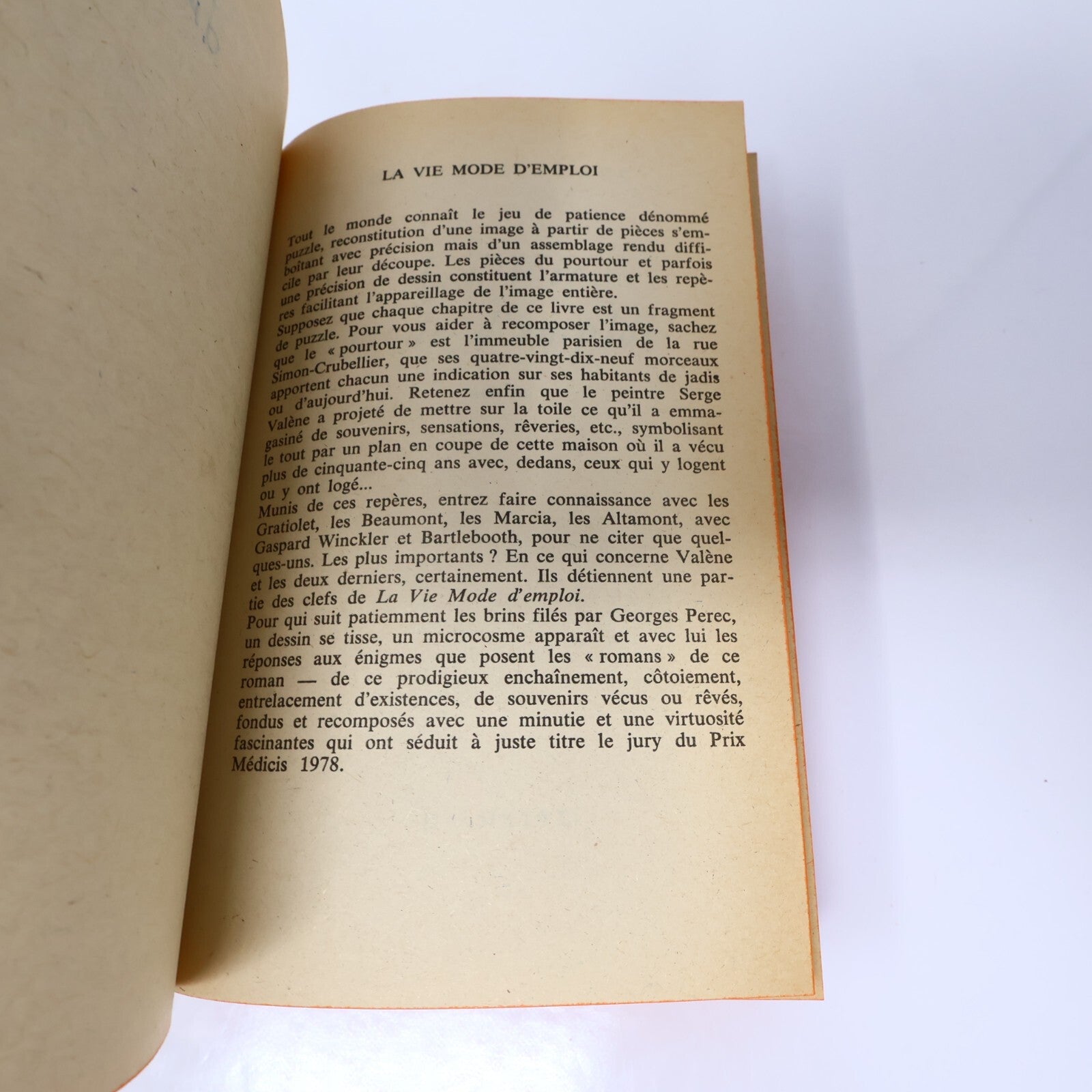 La Vie Mode d'Emploi Georges Perec Poche 1980 Littérature Française Roman France
