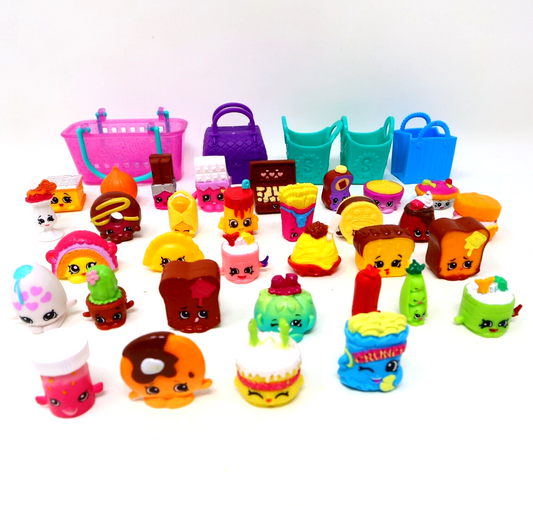 Lot of 33 Shopkins Figures Toys Mixed Food Bread Chocolate Cake Cookies Moose