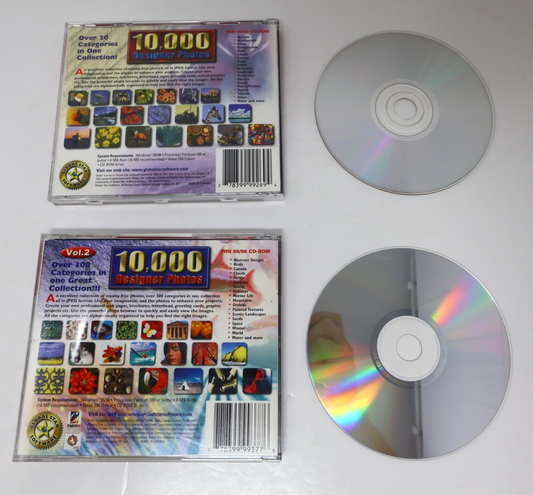 10,000 Designer Photos #1-2 CD-Rom Lot For Windows 95/98 Animals/Birds/Nature