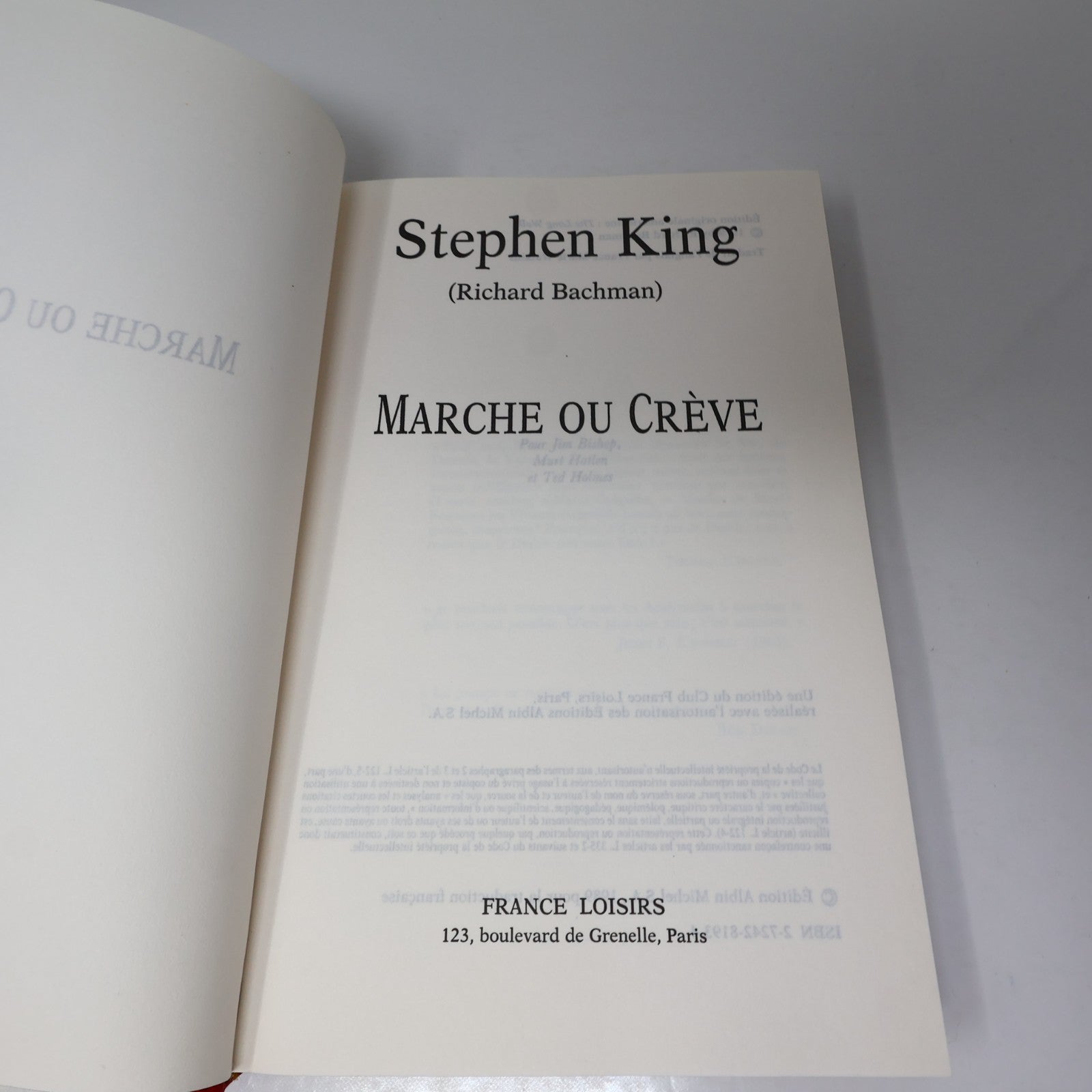 Marche ou Crève (The Long Walk) Richard Bachman/Stephen King 1989 HC Français