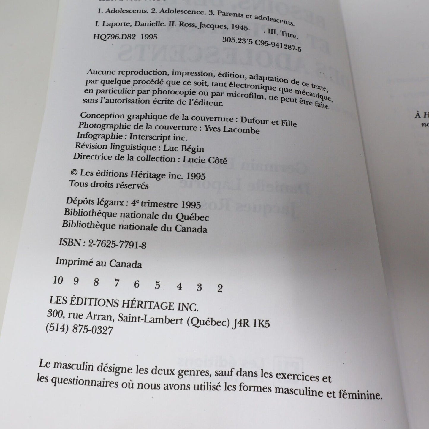 1995 Besoins Défis et Aspirations des Adolescents Éducation Parentalité Français