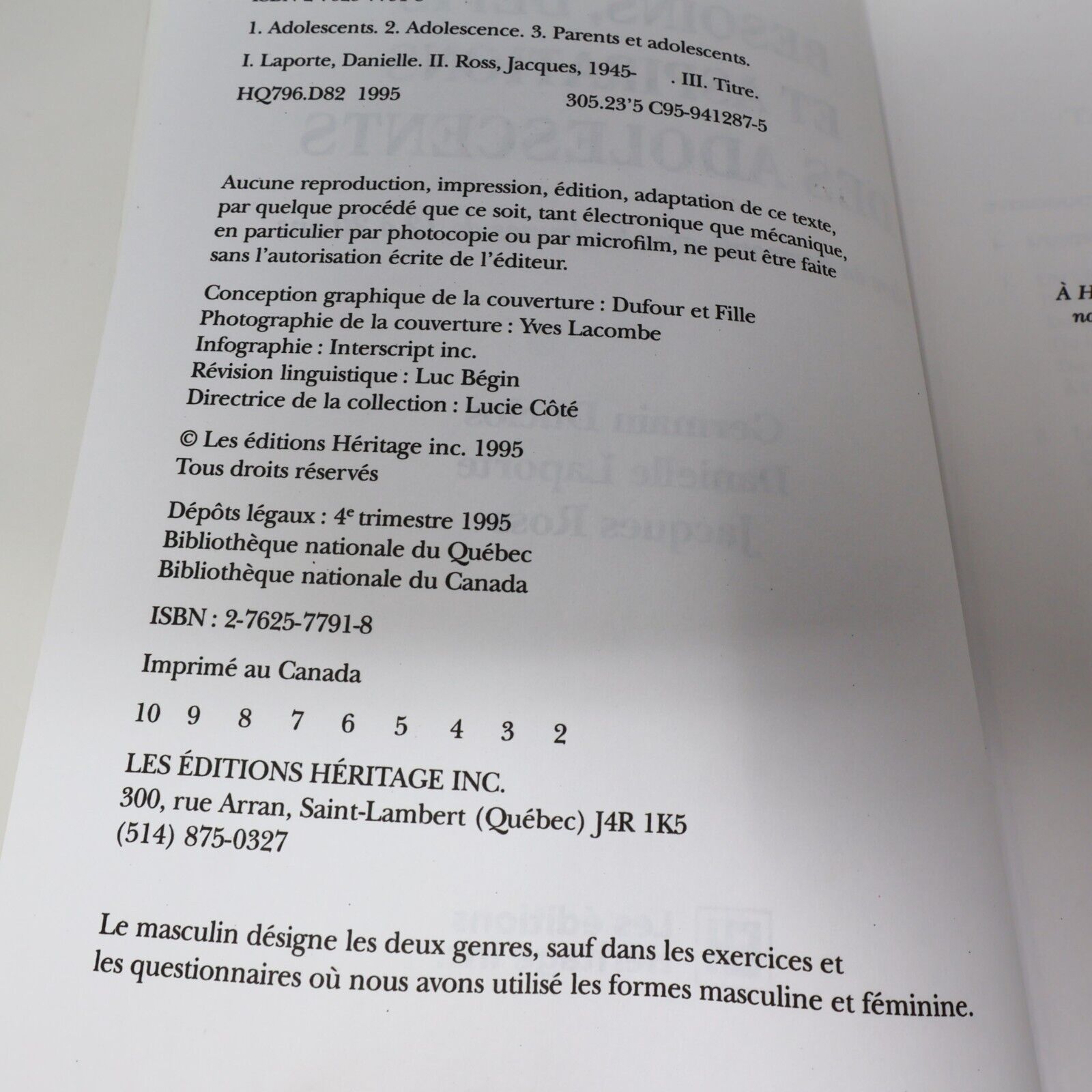 1995 Besoins Défis et Aspirations des Adolescents Éducation Parentalité Français