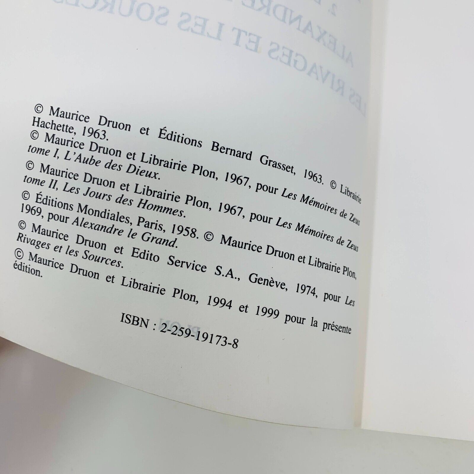 1999 Romans Mythologiques Volumes Plon Omnibus Maurice Druon Alexandre Le Grand