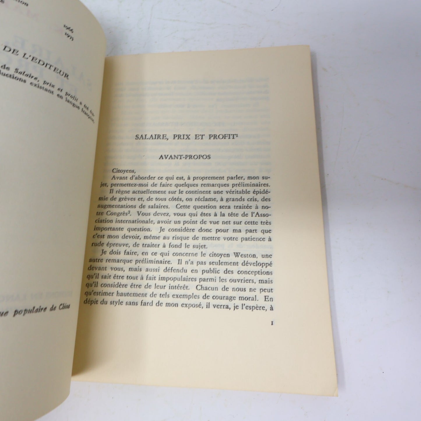 1975 Salaire Prix et Profit Karl Marx Éditions en Langues Étrangères Pékin Livre