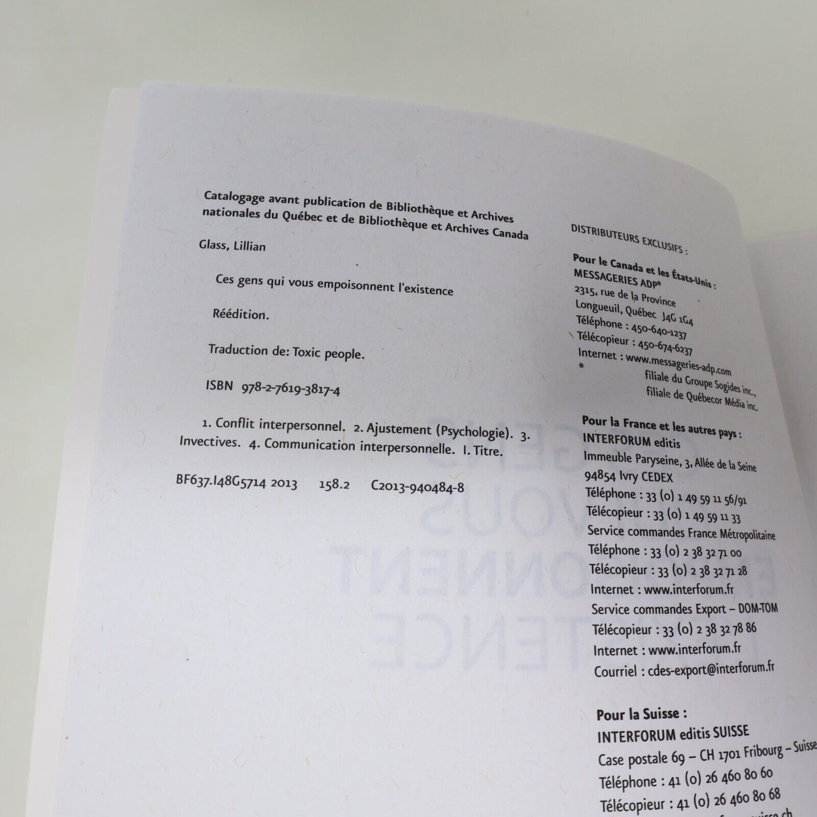 2013 Ces Gens qui Vous Empoisonnent l'Existence Lillian Glass De L'homme Livre