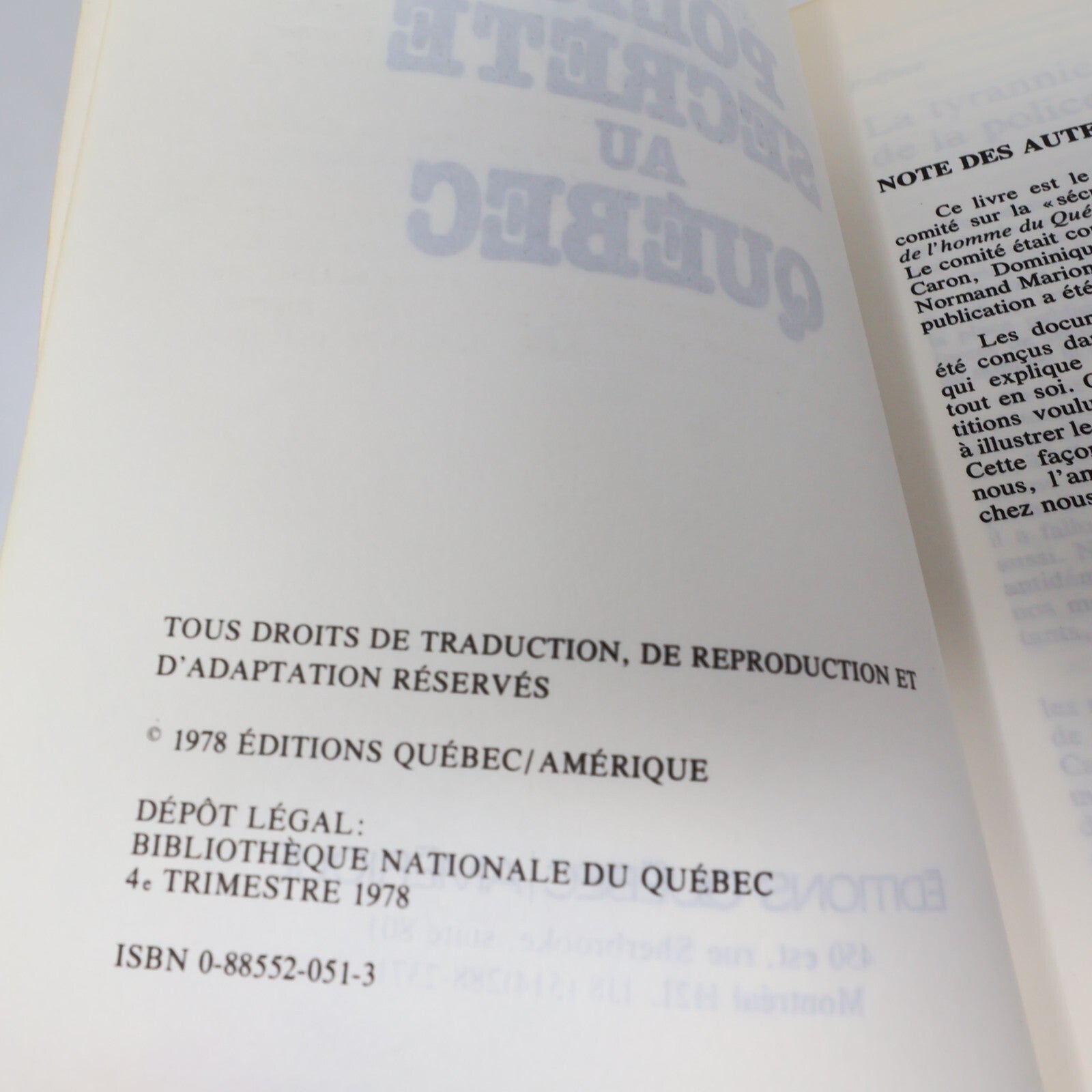 1978 La Police Secrète au Québec Normand Caron Québec Amérique Histoire Crime PB