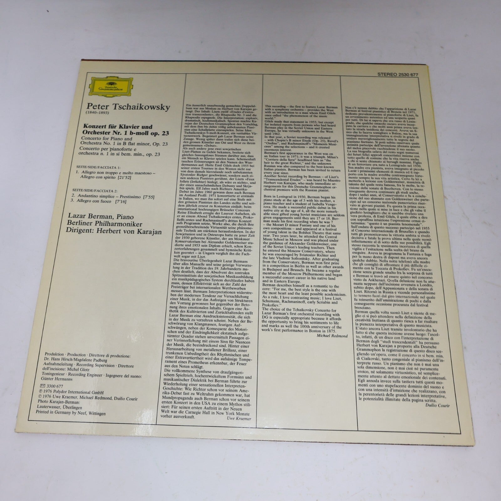 Herbert von Karajan Lazar Berman Tschaikowsky Klavierkonzert 1 Record 2530 677