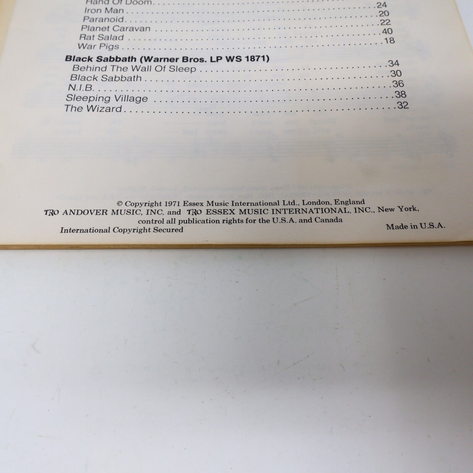 1971 Black Sabbath Songbook Guitar Master of Reality Ozzy Osborne Essex Music PB