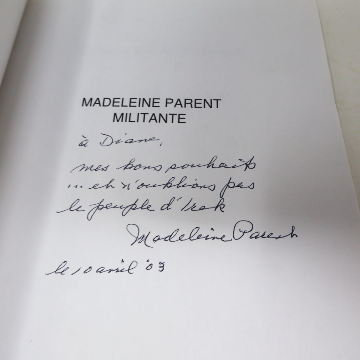 Livre Signé Madeleine Parent Militante Andrée Lévesque 2003 Remue-ménage Société